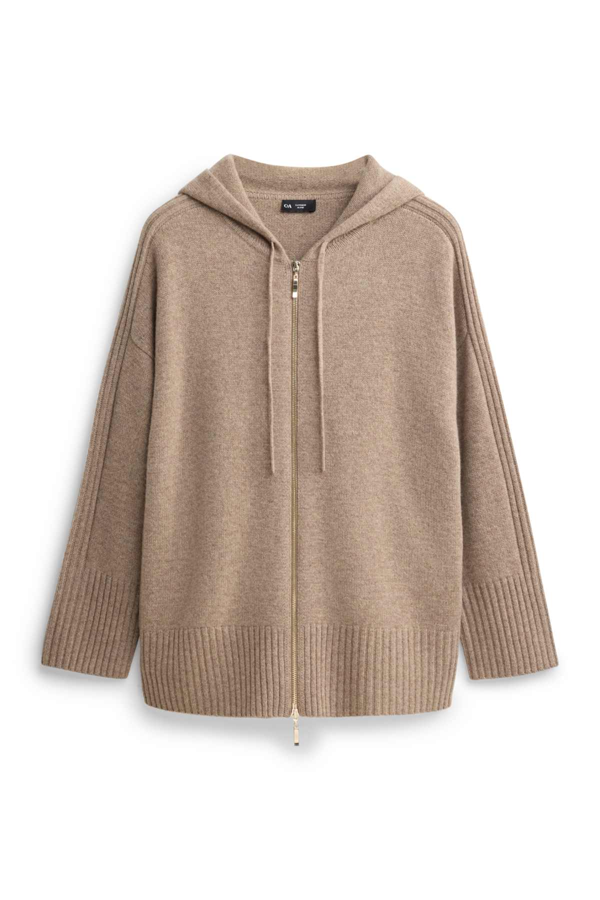 Cardigan with cashmere content and hood - wool blend - beige