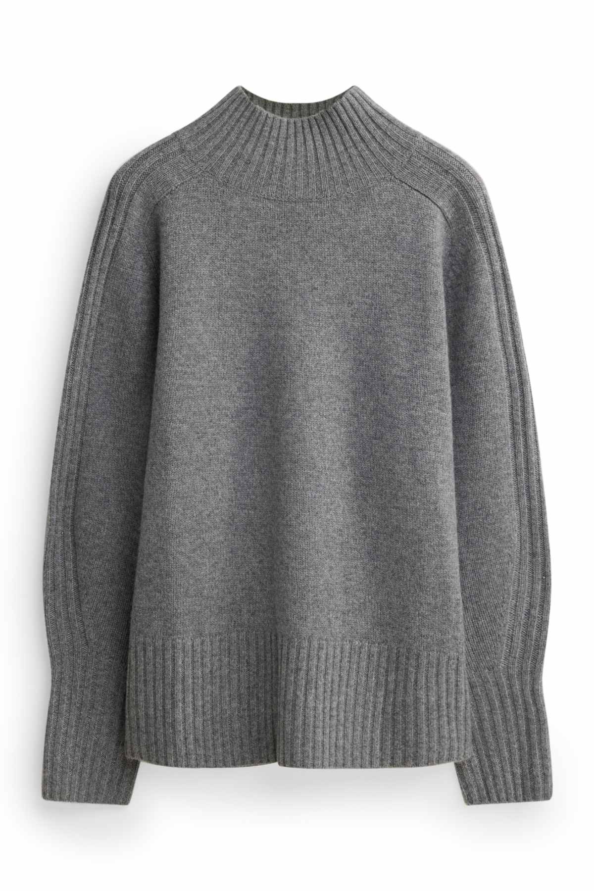 Jumper with stand-up collar and cashmere content - wool blend - gray-melange
