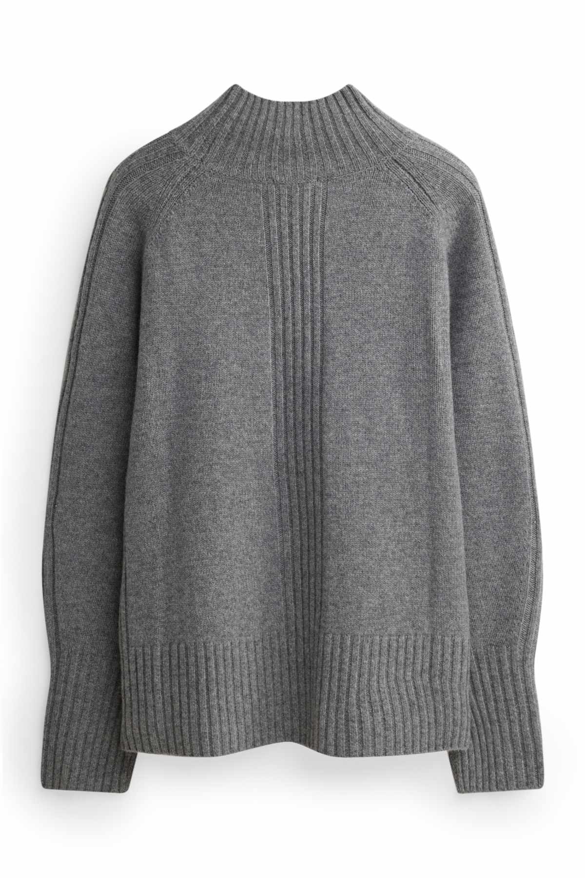 Jumper with stand-up collar and cashmere content - wool blend - gray-melange