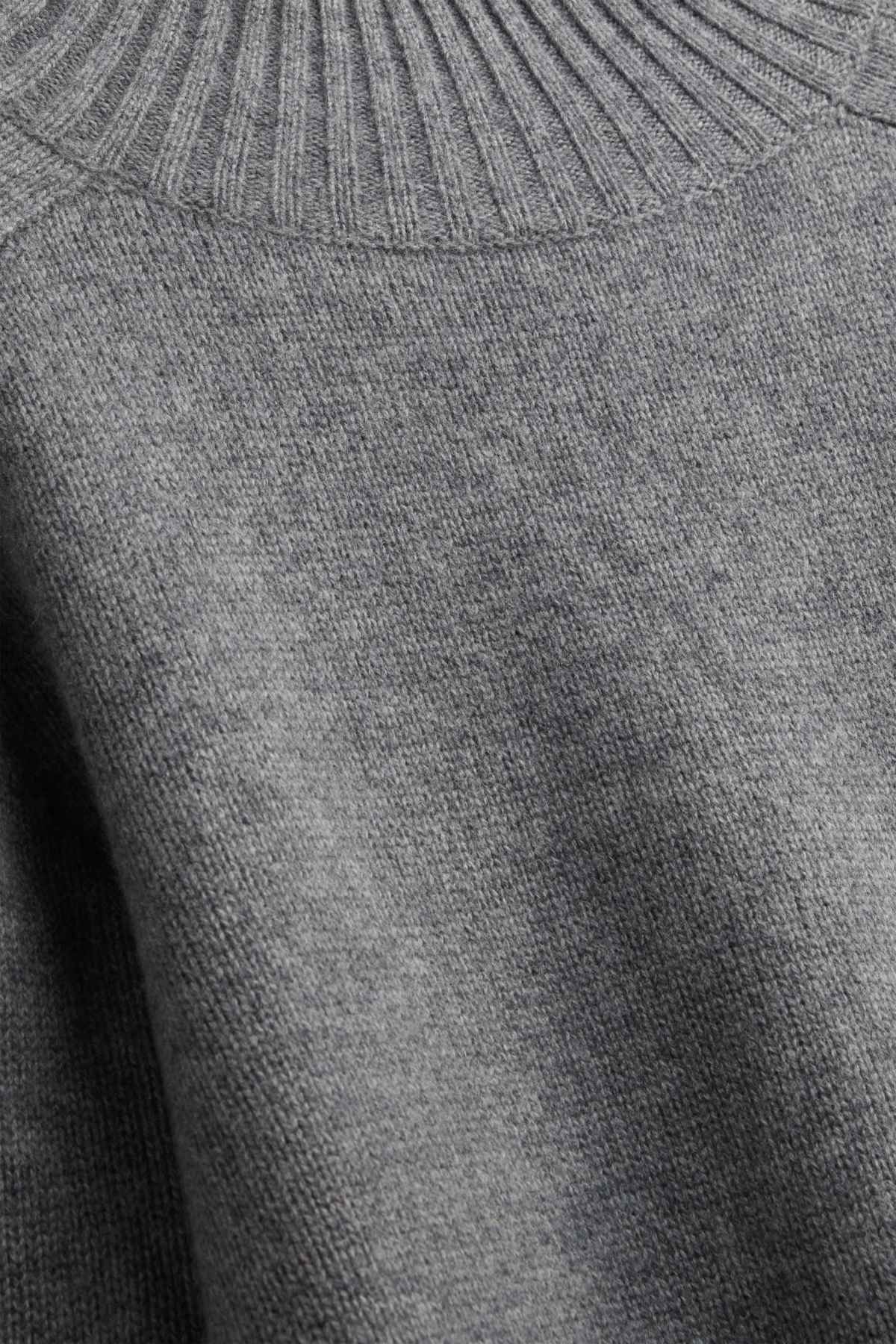 Jumper with stand-up collar and cashmere content - wool blend - gray-melange