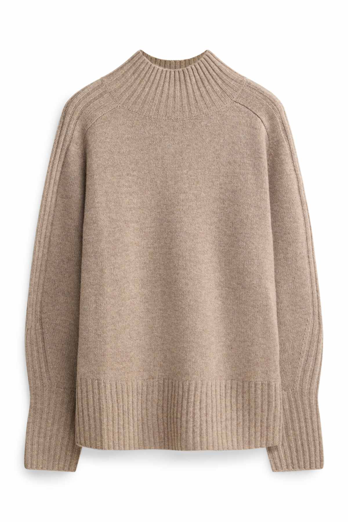 Jumper with stand-up collar and cashmere content - wool blend - light brown