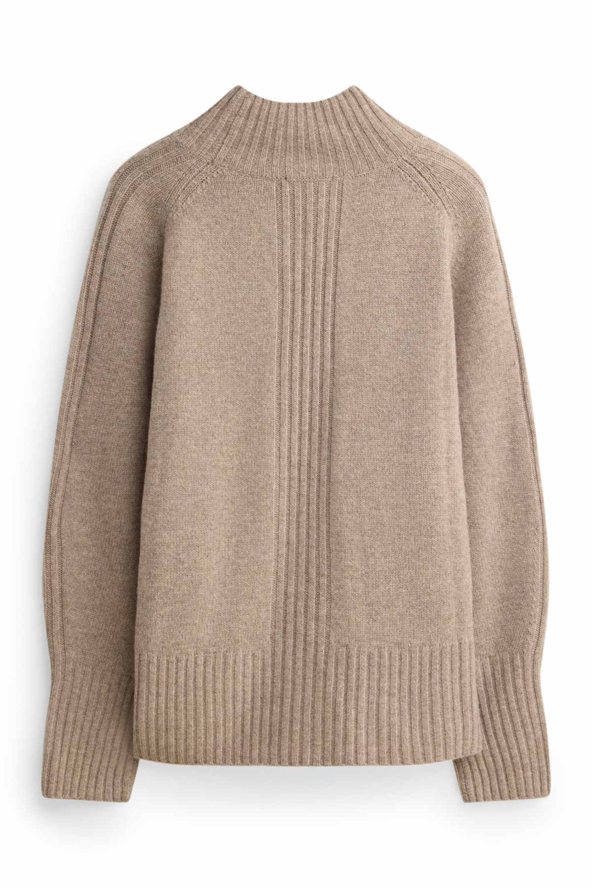 Jumper with stand-up collar and cashmere content - wool blend - light brown