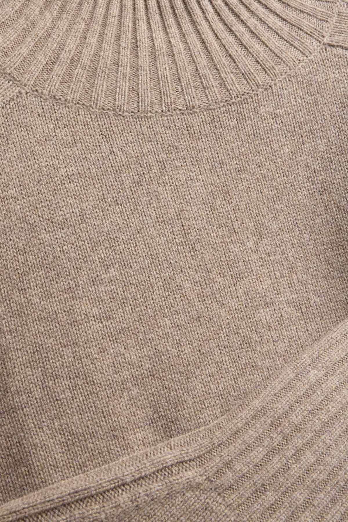 Jumper with stand-up collar and cashmere content - wool blend - light brown
