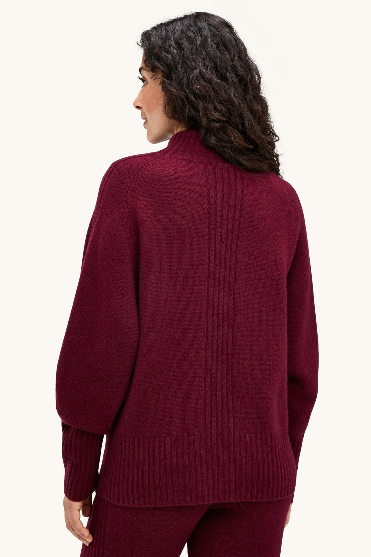 Jumper with stand-up collar and cashmere content - wool blend - bordeaux