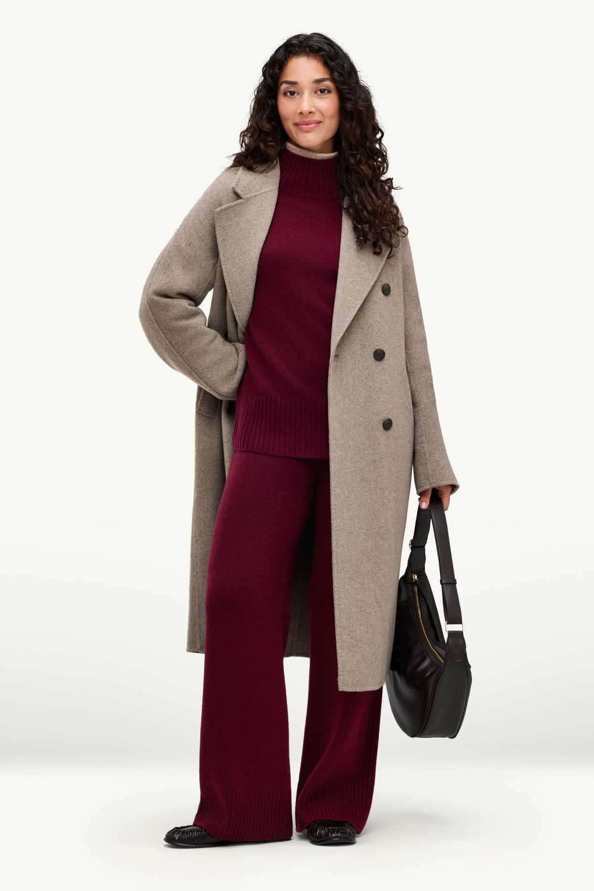 Jumper with stand-up collar and cashmere content - wool blend - bordeaux