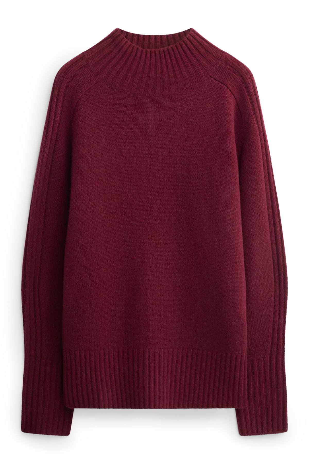 Jumper with stand-up collar and cashmere content - wool blend - bordeaux