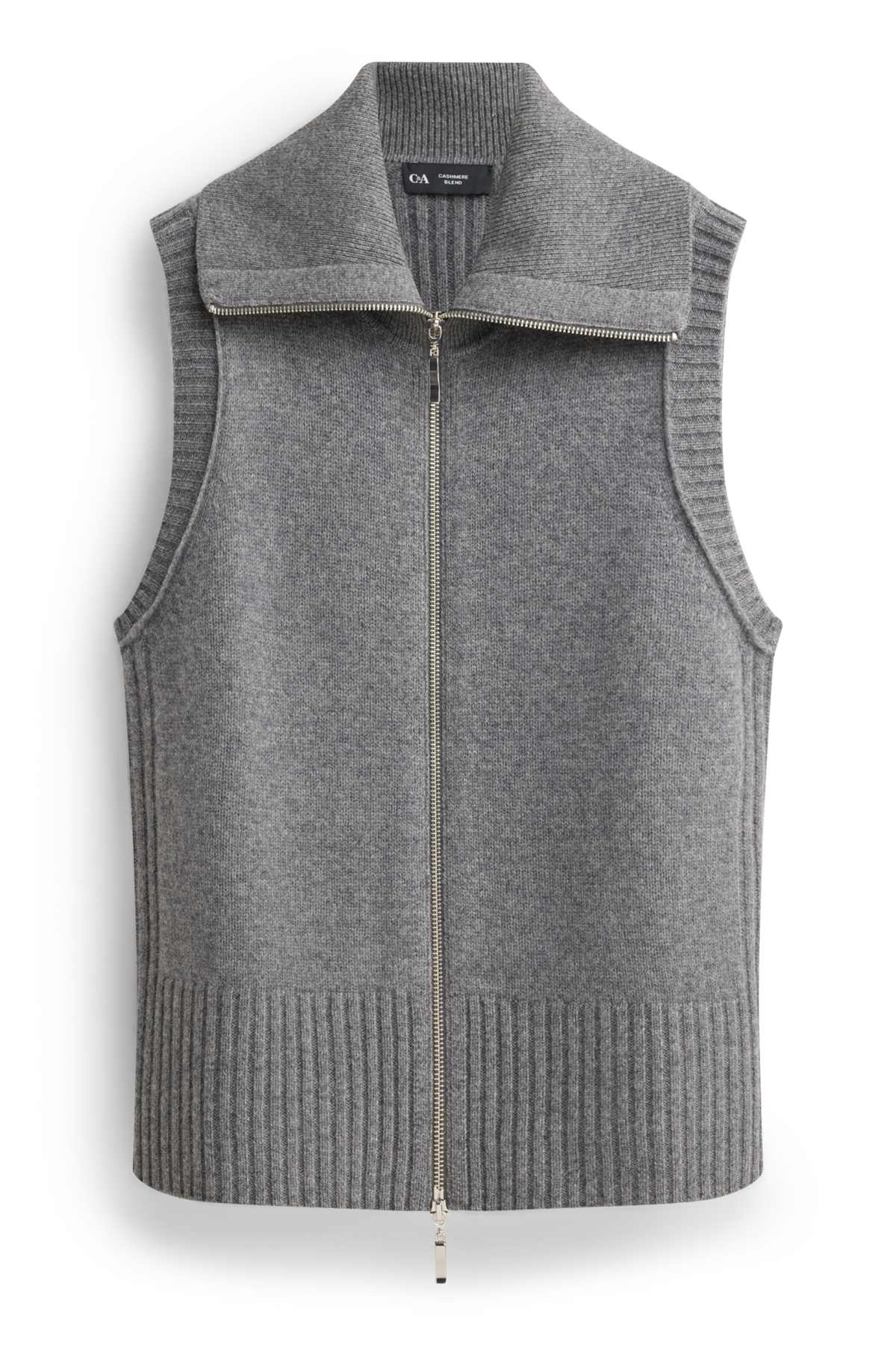 Knitted waistcoat with cashmere content - wool blend - gray-melange