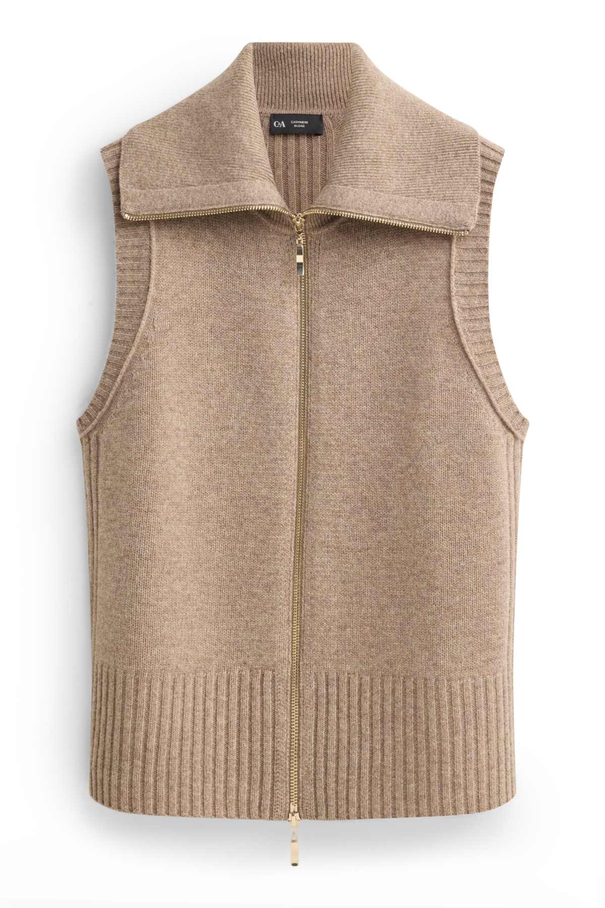 Knitted waistcoat with cashmere content - wool blend - beige-melange