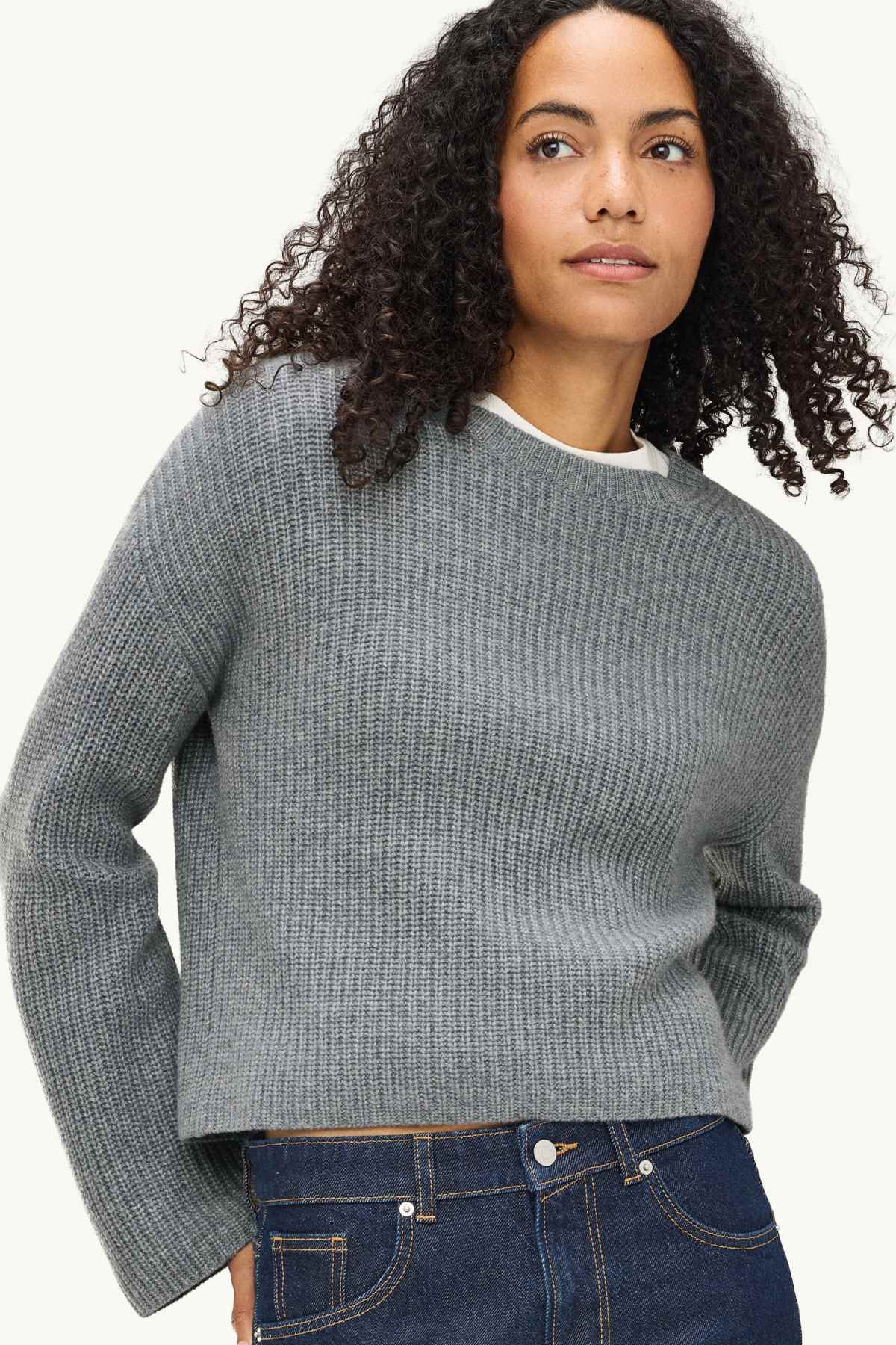 Cashmere jumper - ribbed - gray