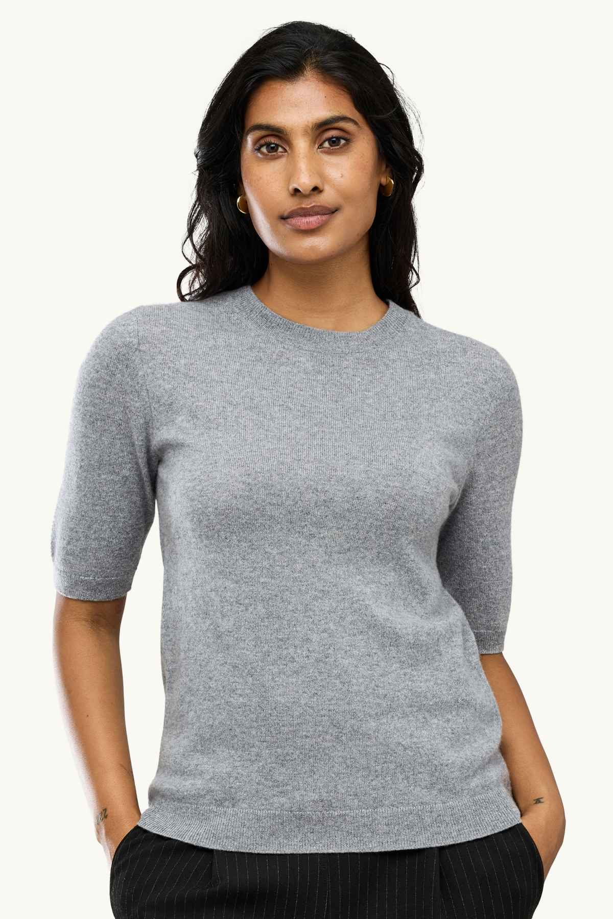 Cashmere jumper - short sleeve - gray-melange