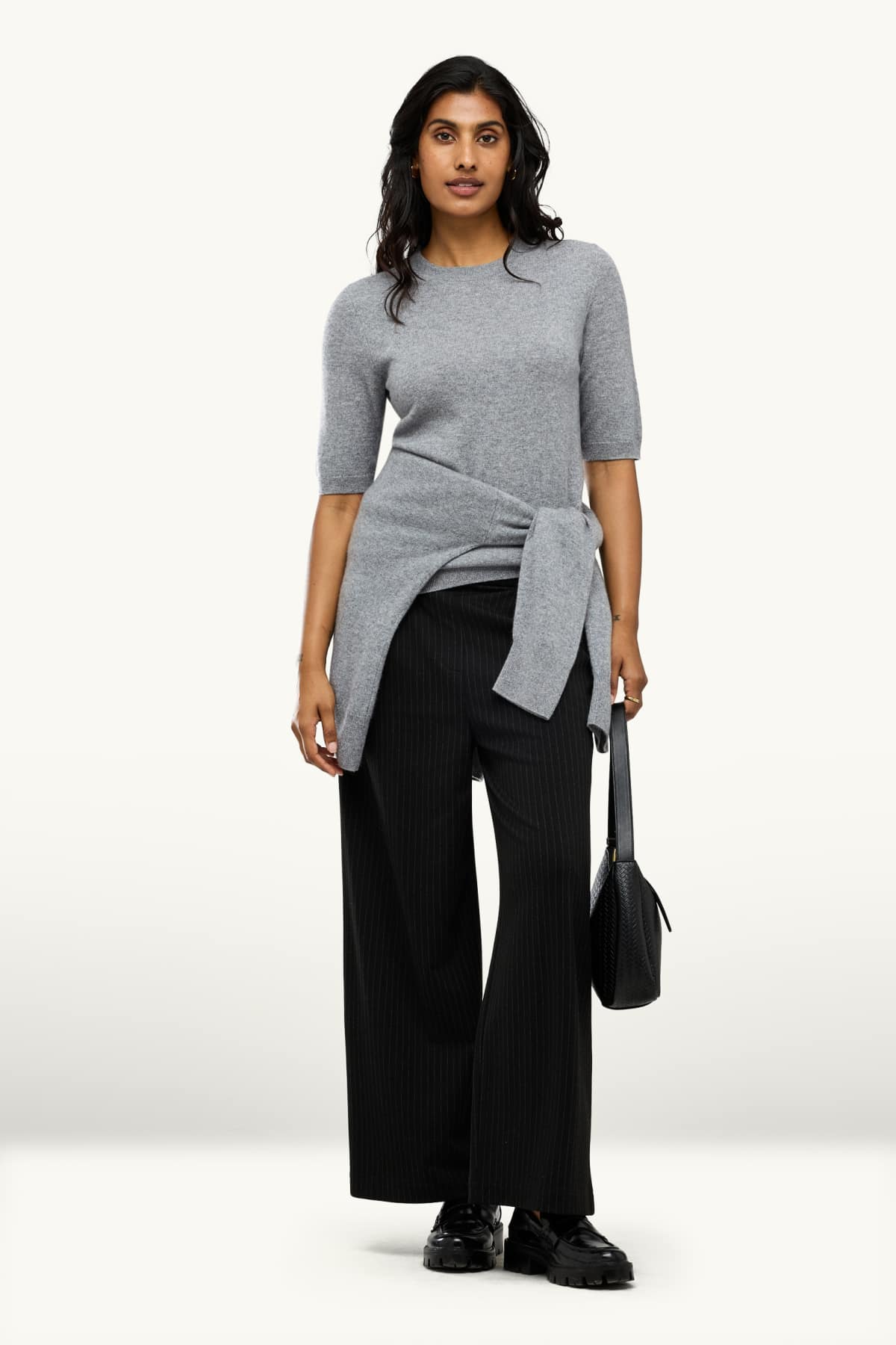 Cashmere jumper - short sleeve - gray-melange