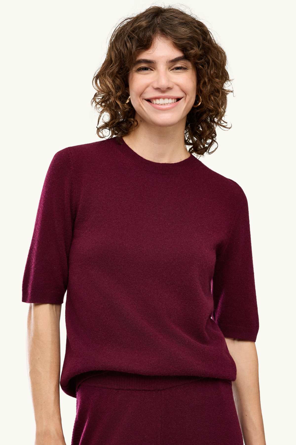 Cashmere jumper - short sleeve - bordeaux