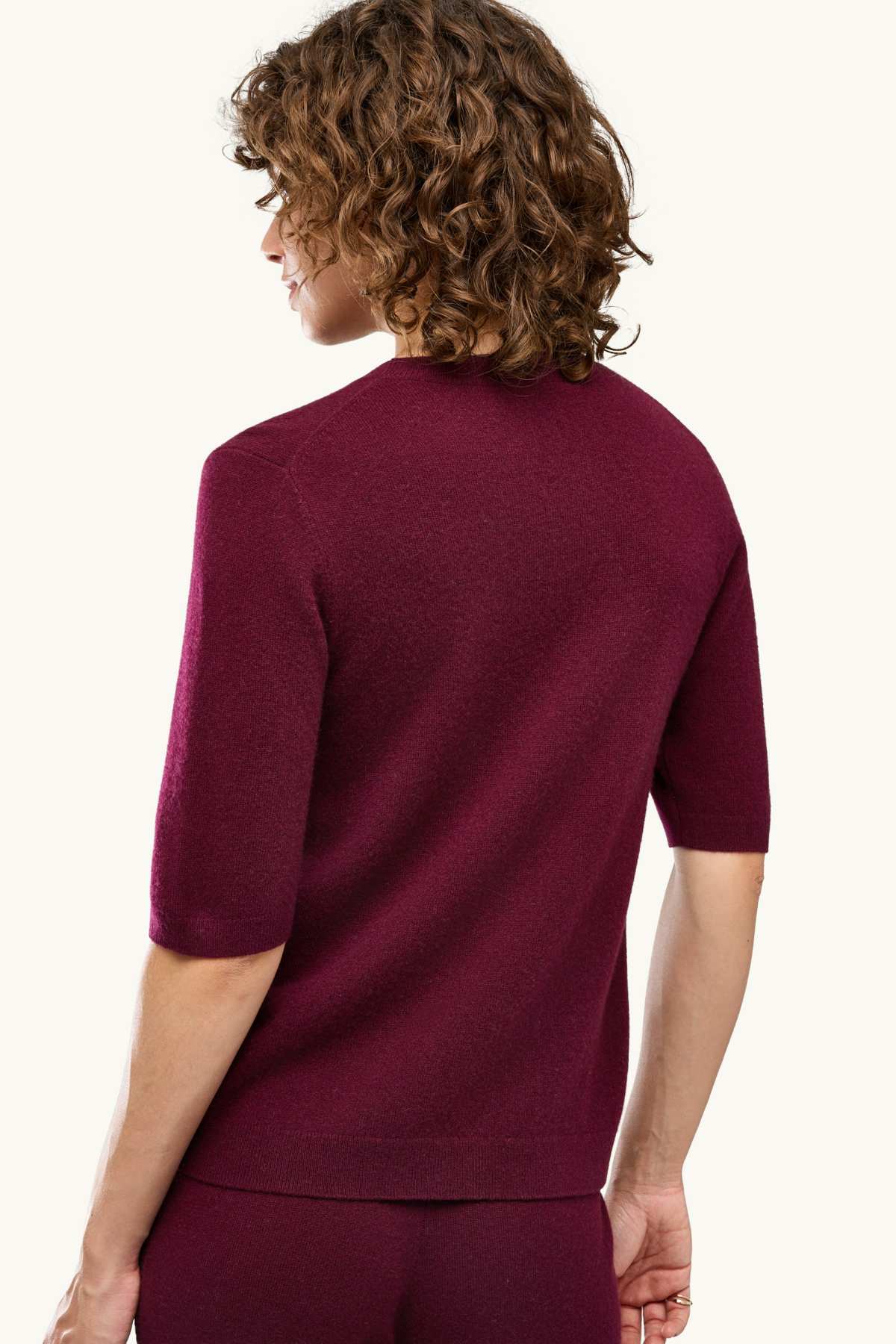Cashmere jumper - short sleeve - bordeaux