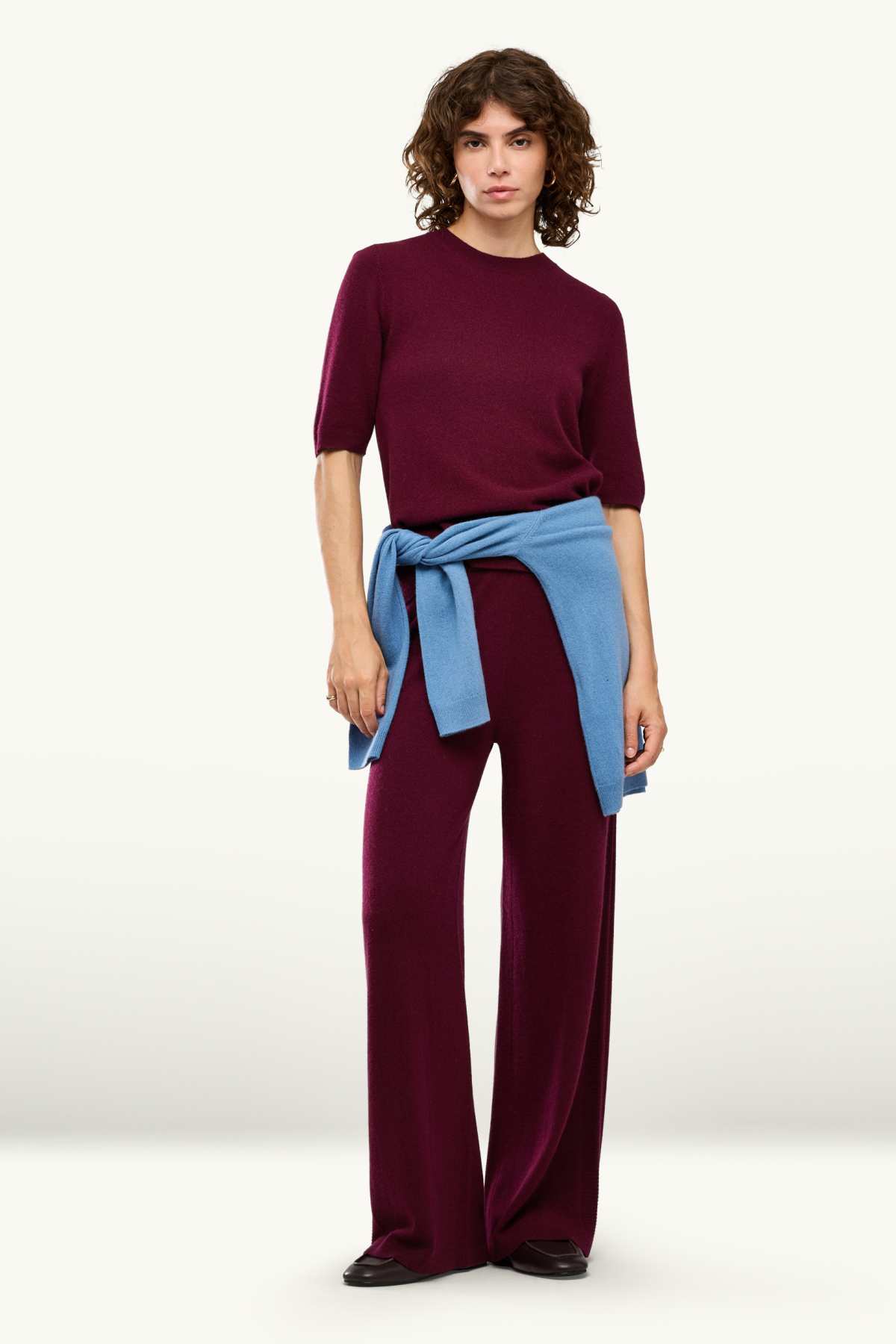 Cashmere jumper - short sleeve - bordeaux