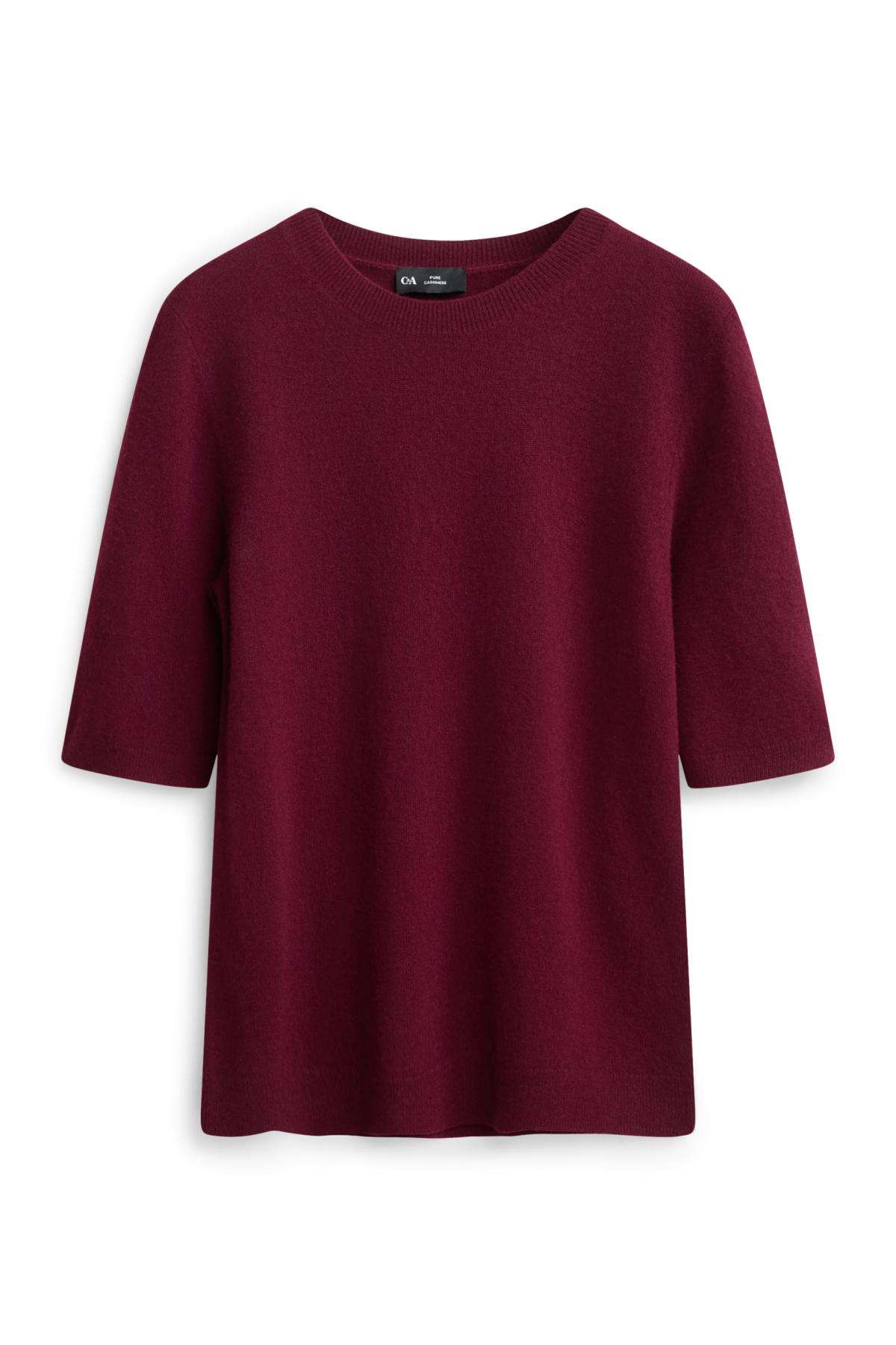 Cashmere jumper - short sleeve - bordeaux
