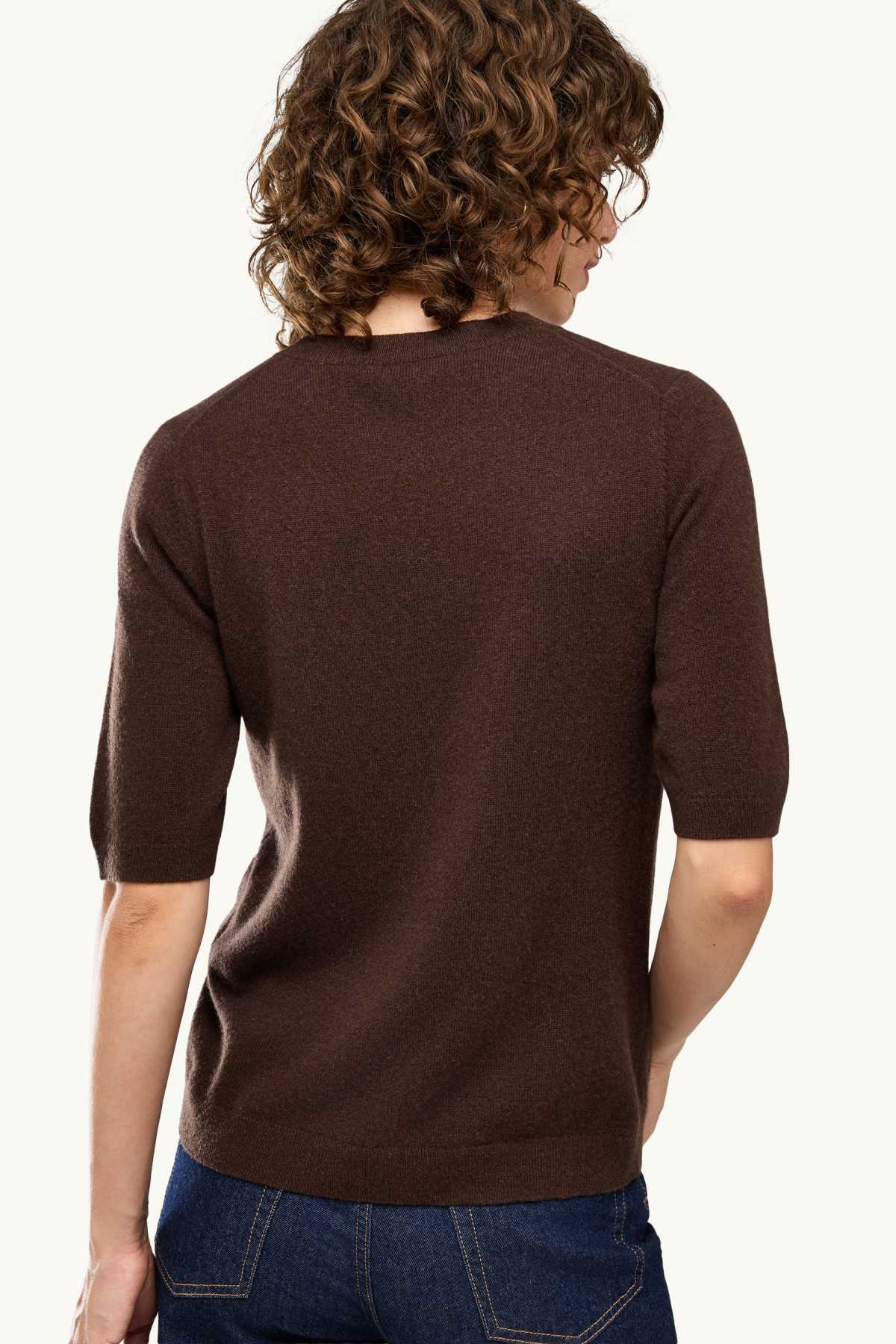 Cashmere jumper - short sleeve - dark brown