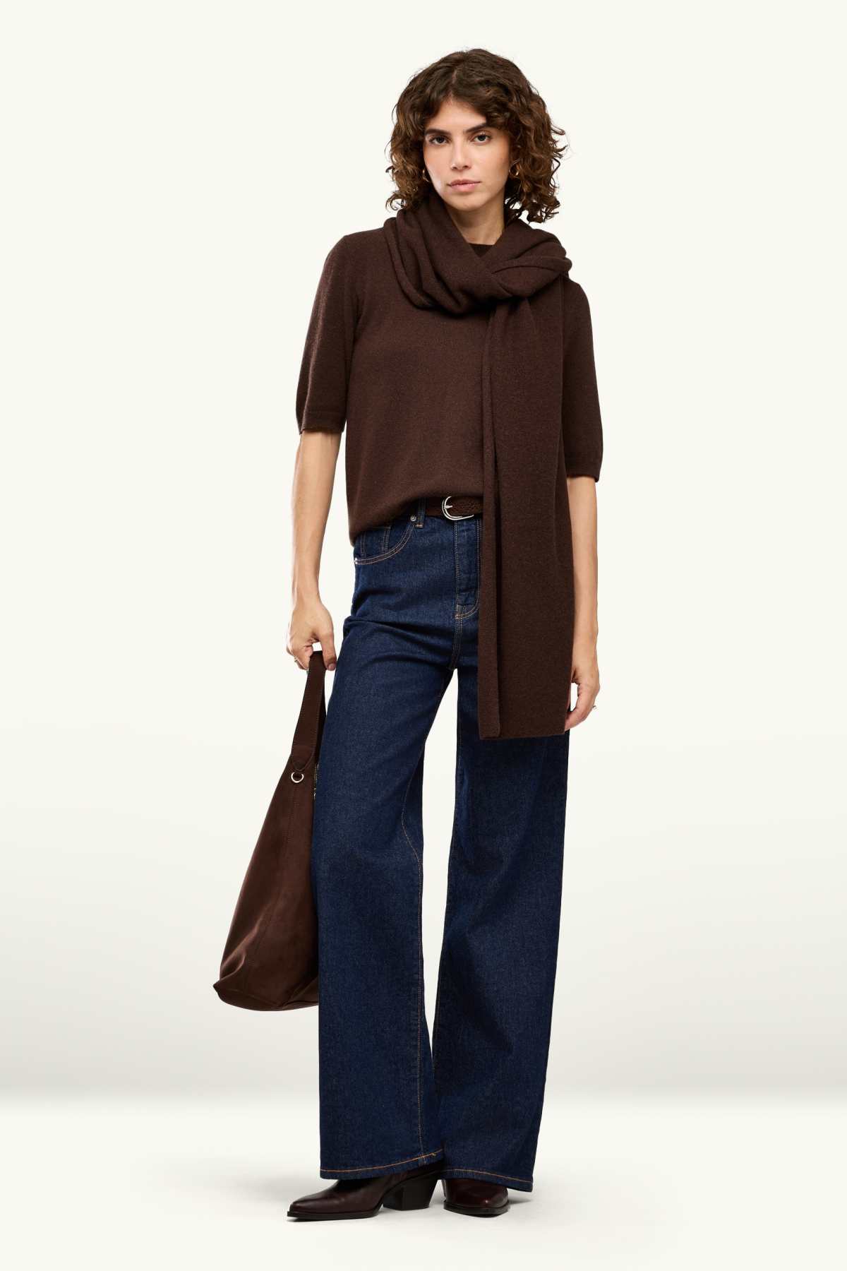 Cashmere jumper - short sleeve - dark brown