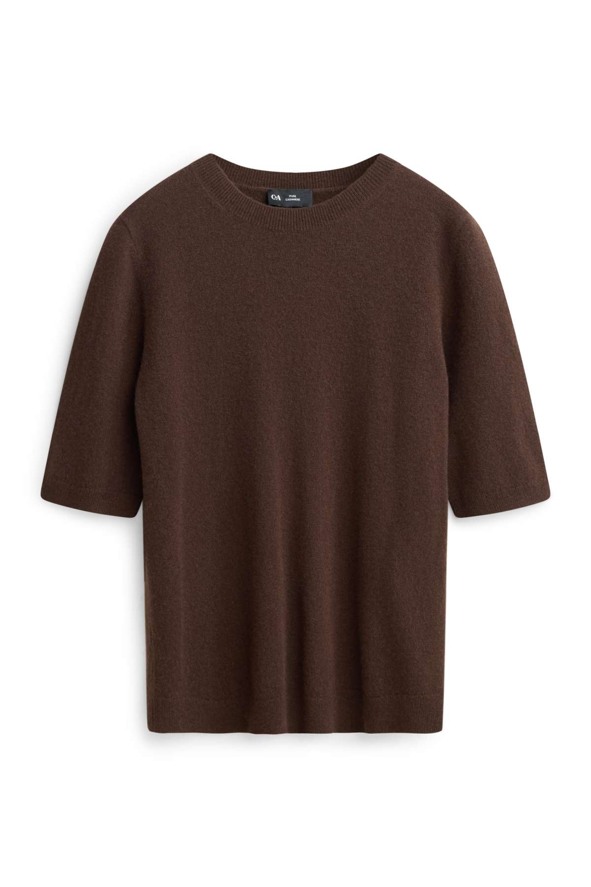 Cashmere jumper - short sleeve - dark brown