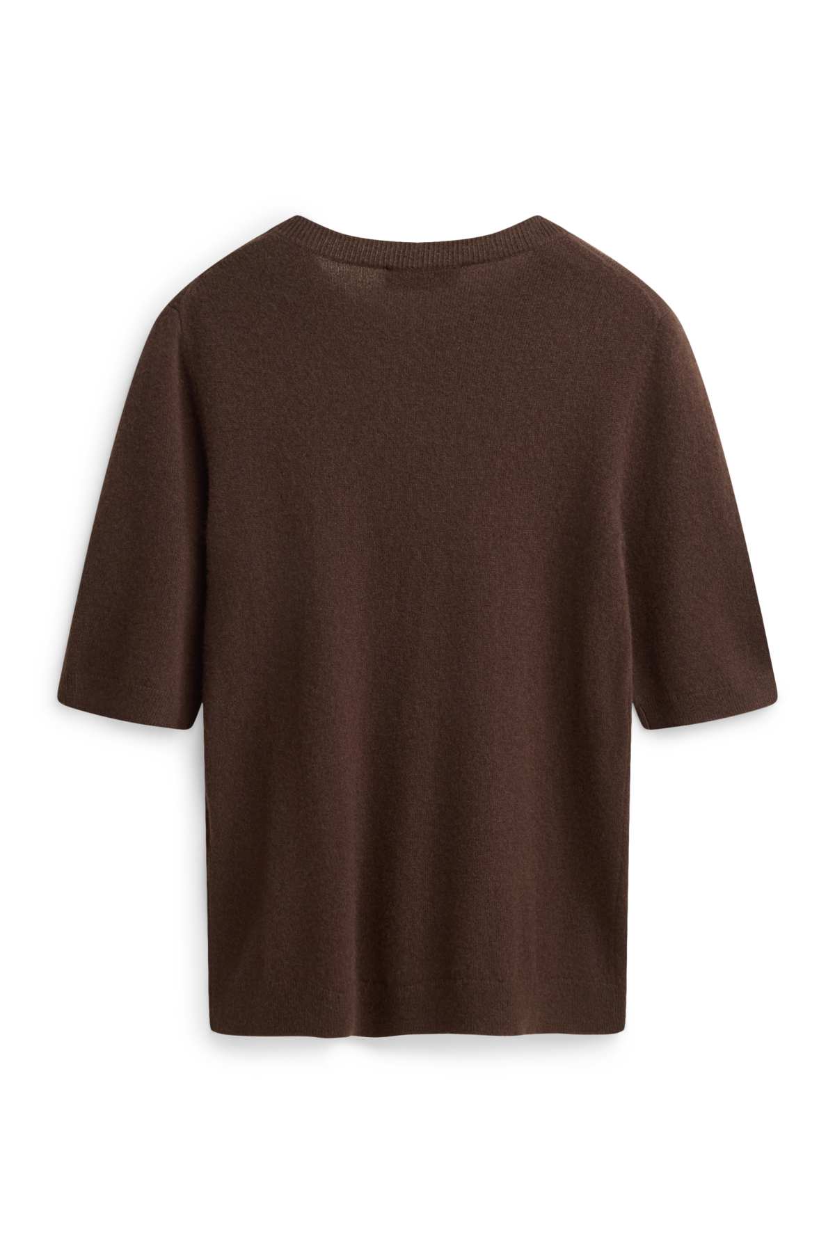 Cashmere jumper - short sleeve - dark brown