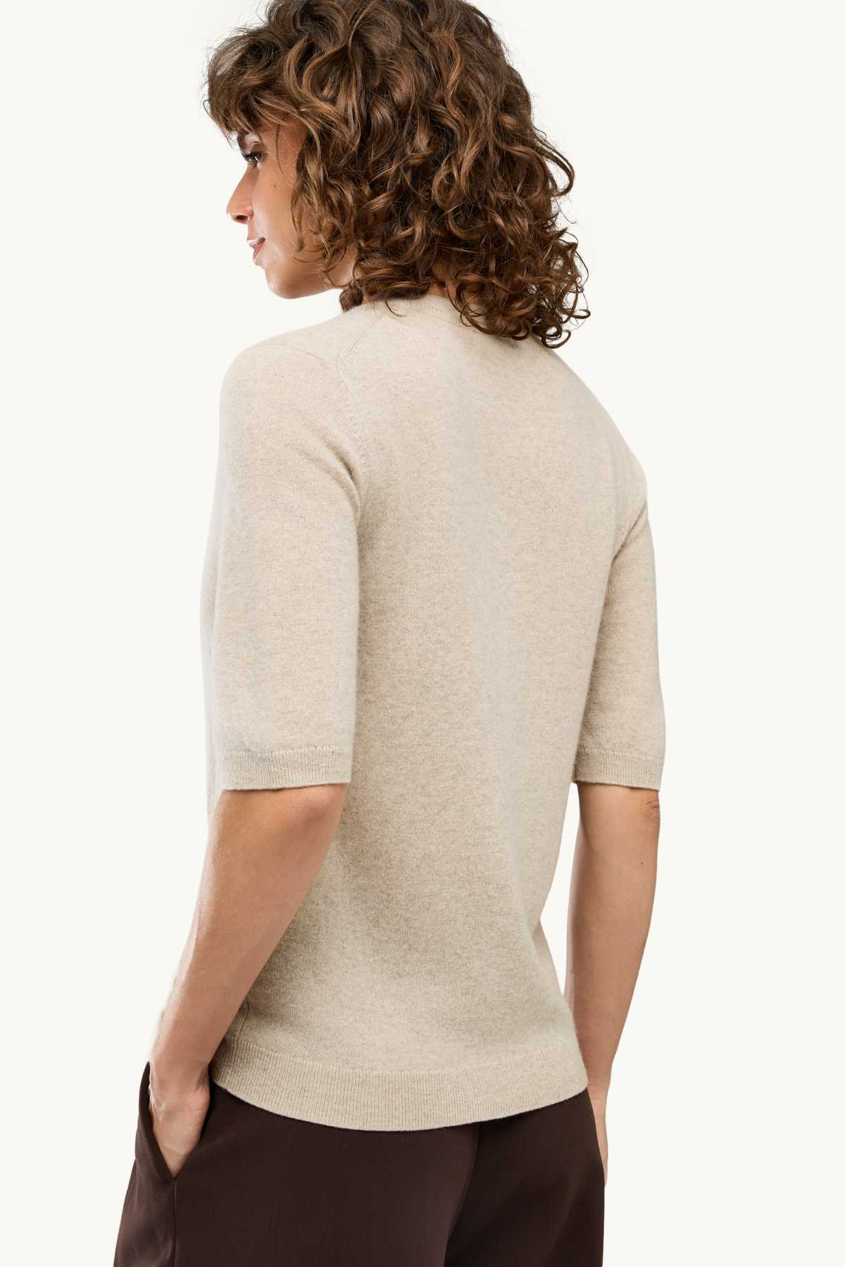 Cashmere jumper - short sleeve - beige