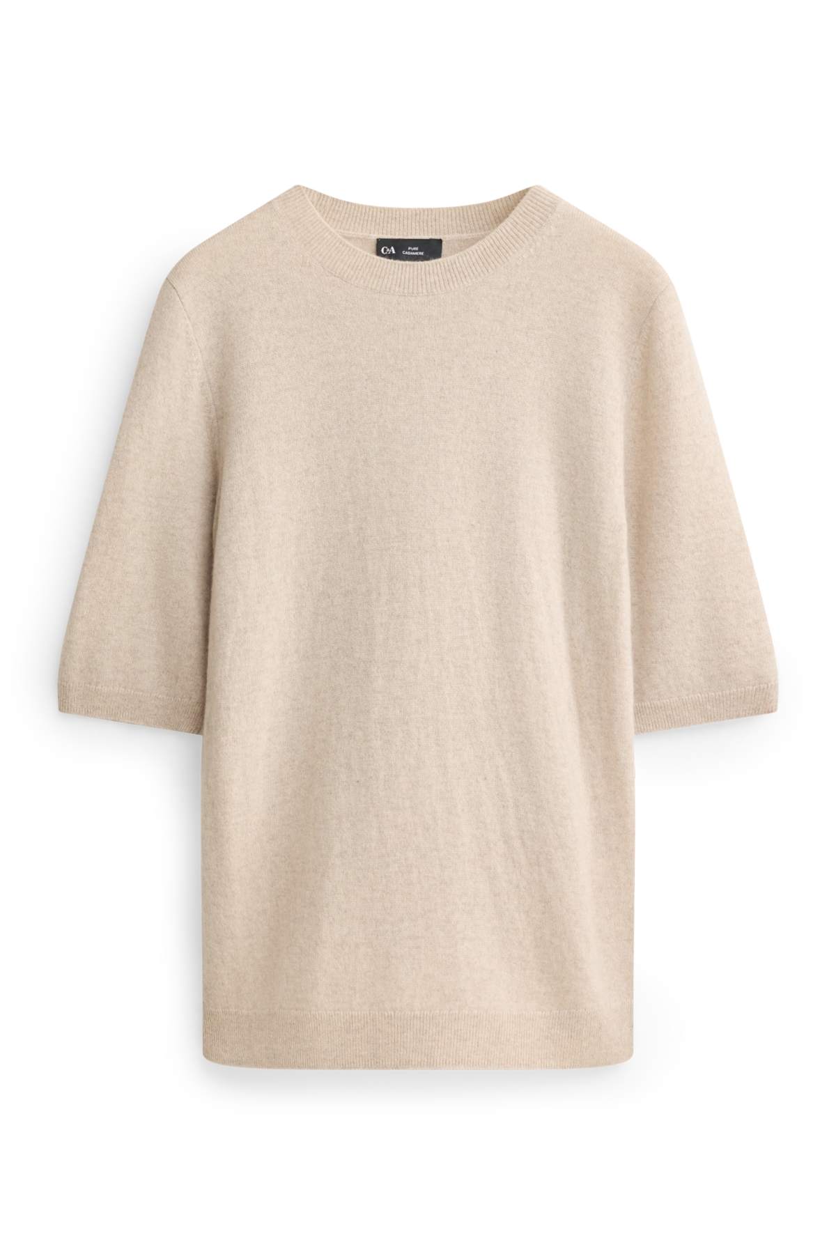 Cashmere jumper - short sleeve - beige