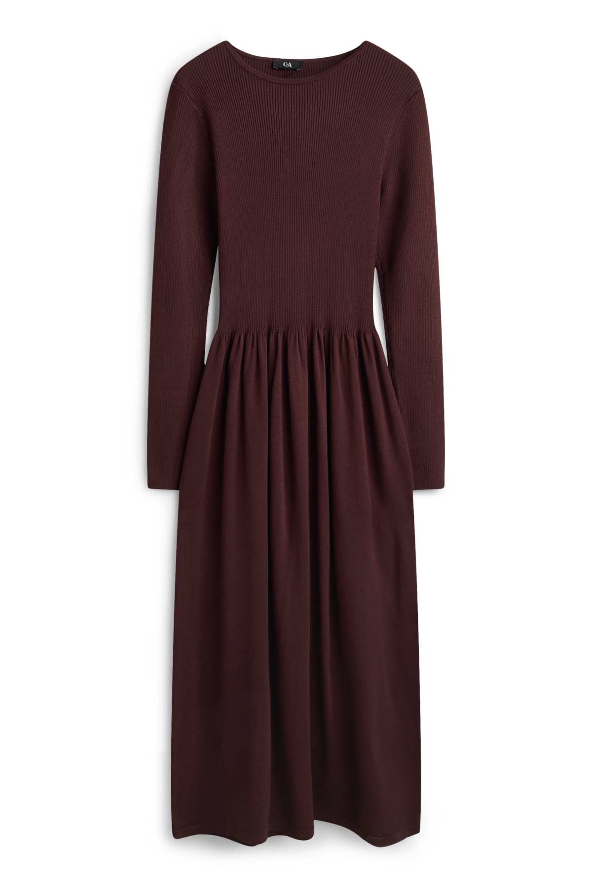 Knitted dress - ribbed - dark brown