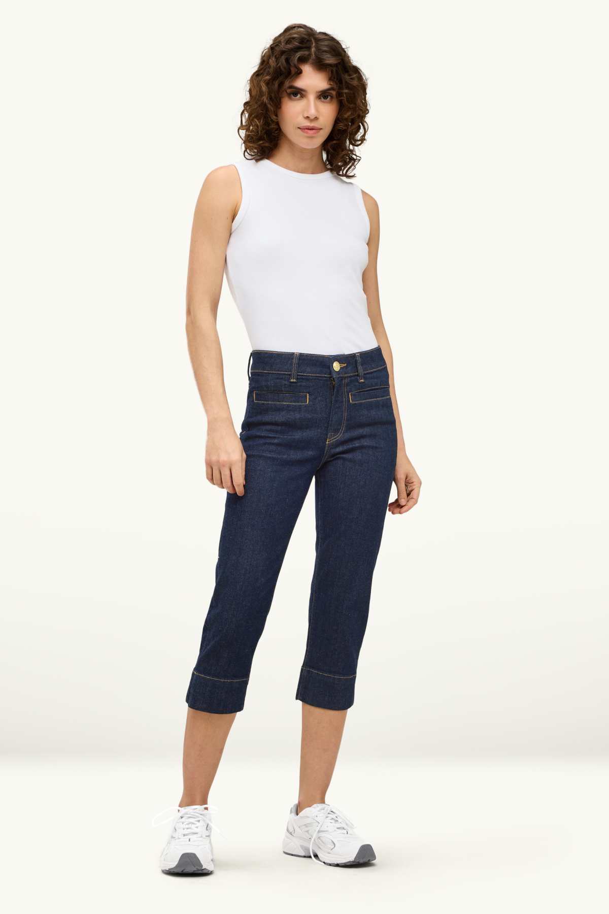 Capri jeans - mid-rise waist - slim fit - LYCRA® - denim-dark blue