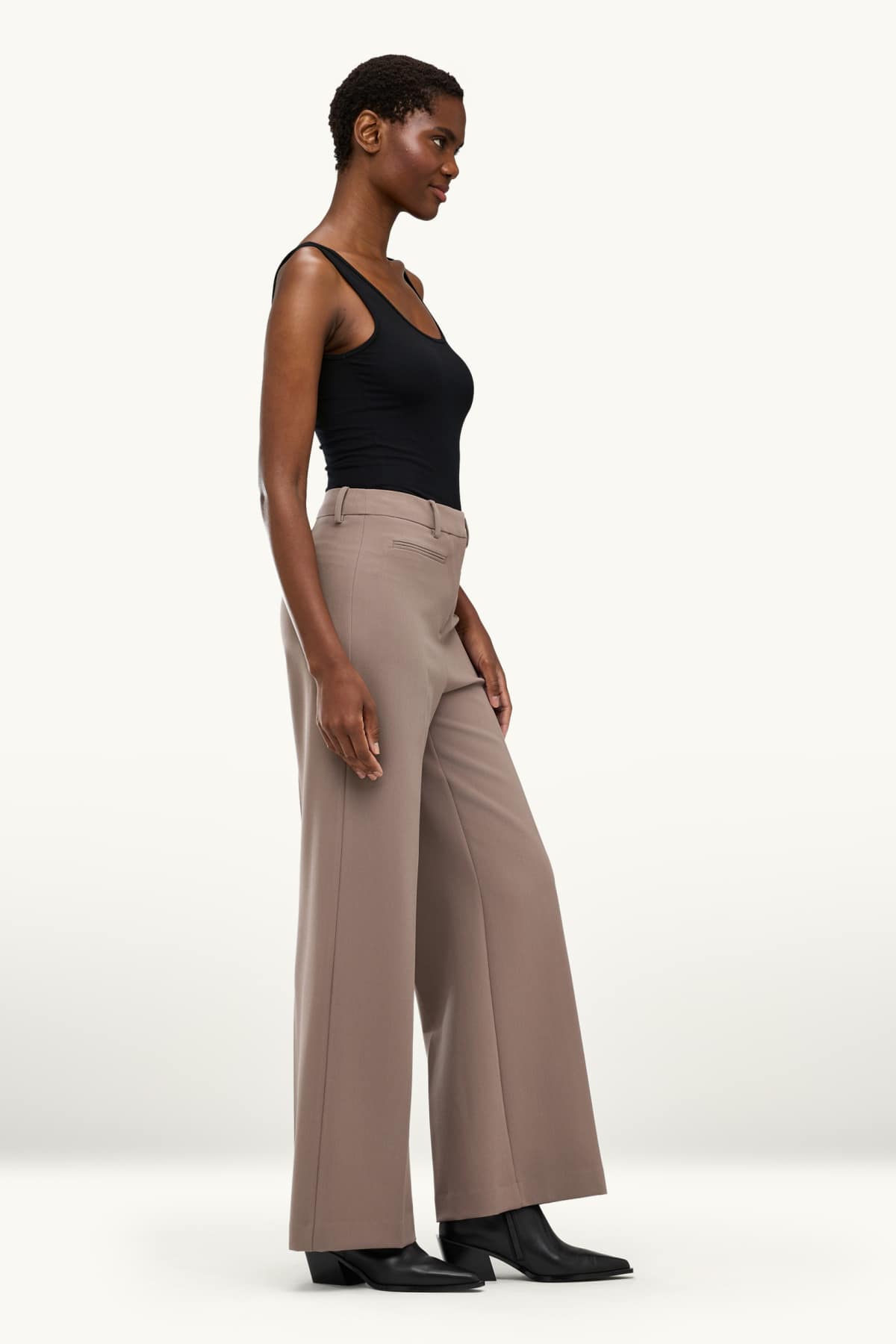 Cloth trousers - high waist - wide leg - taupe
