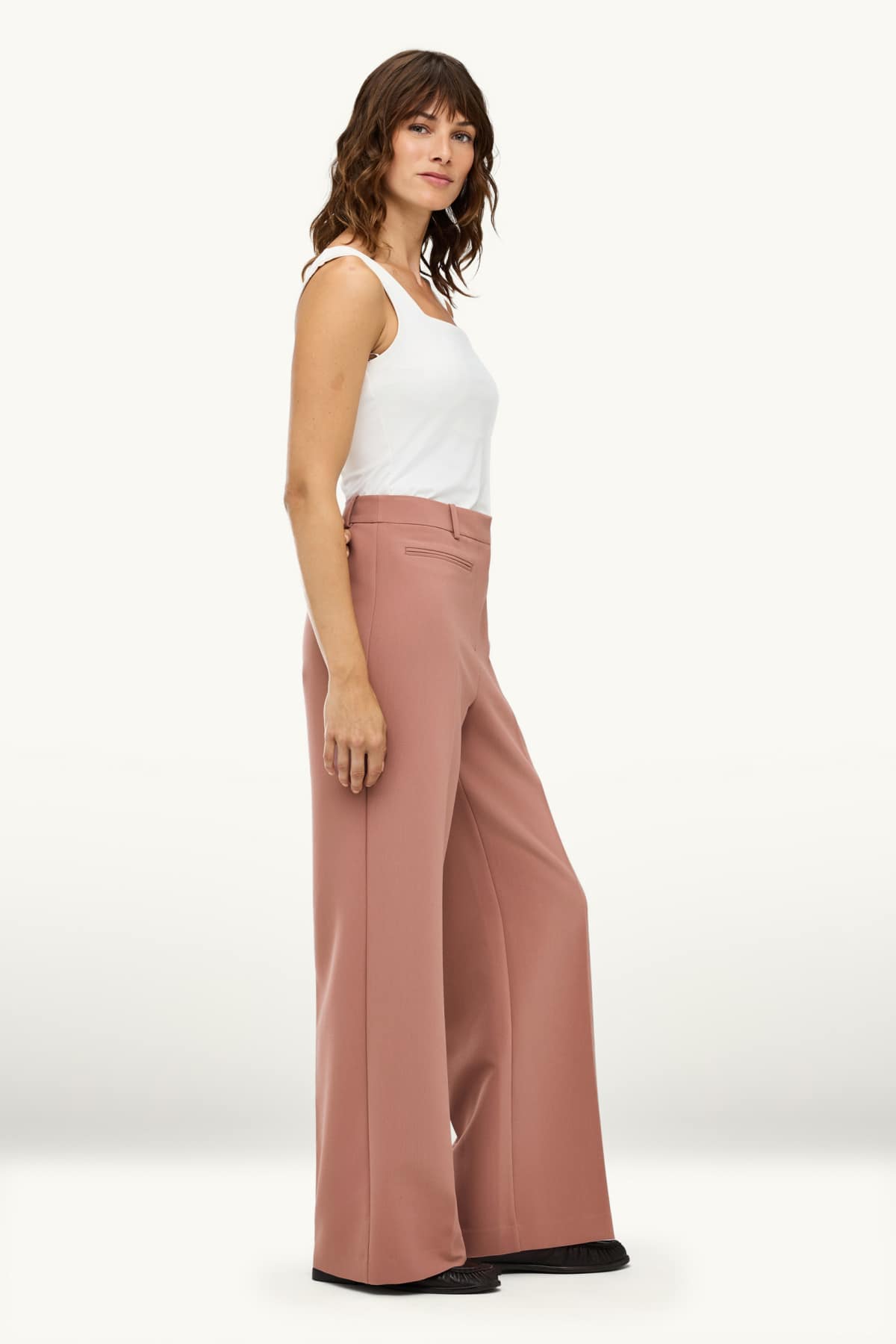 Cloth trousers - high waist - wide leg - rose