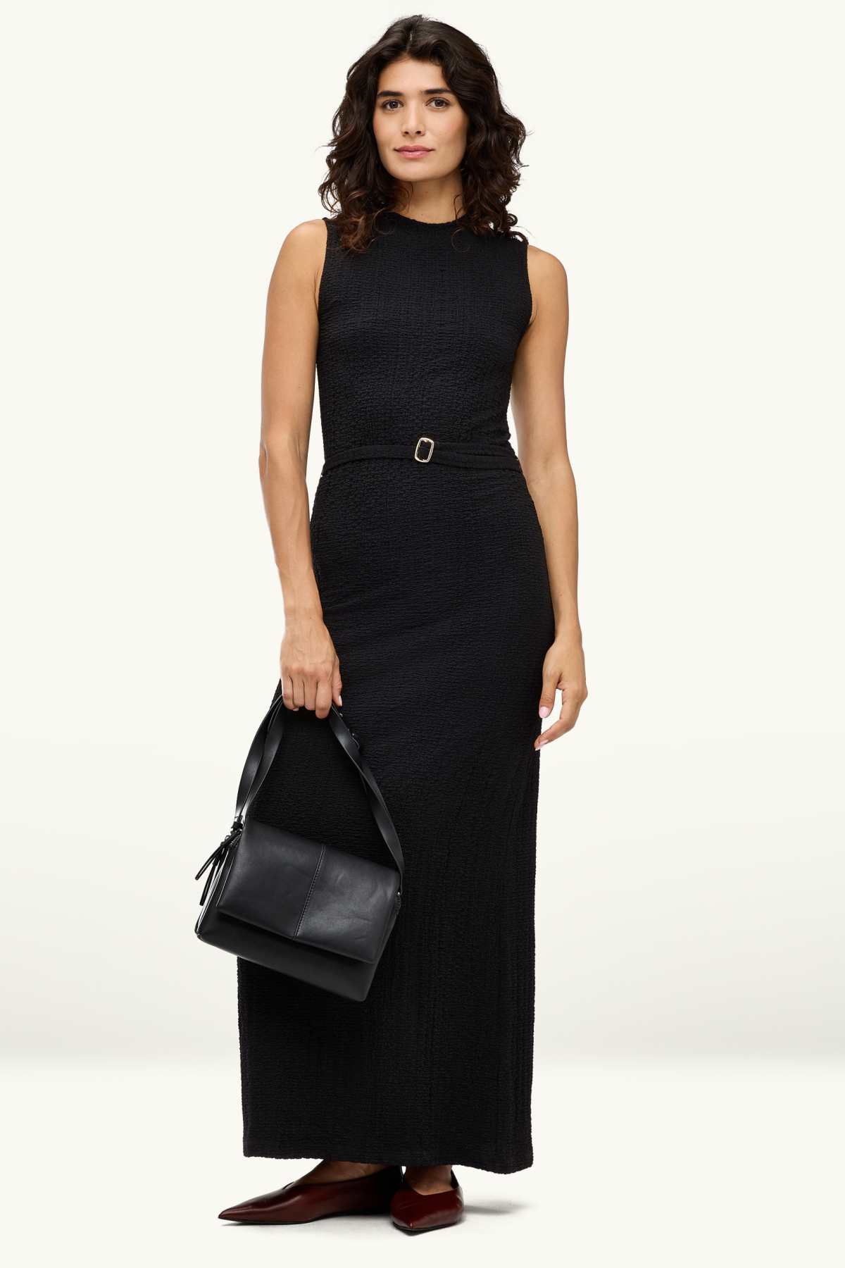 Dress with belt - straight fit - black