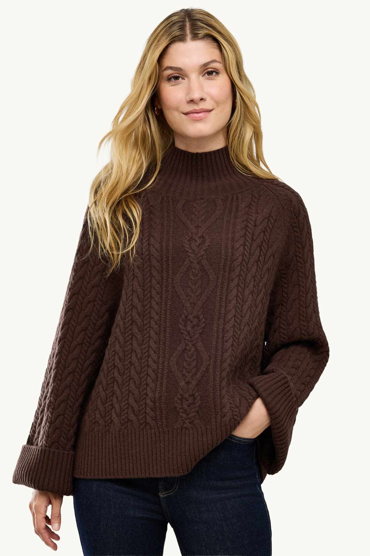 Turtleneck jumper with cashmere content - wool blend - dark brown