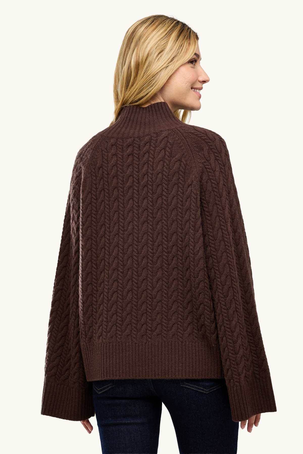 Turtleneck jumper with cashmere content - wool blend - dark brown