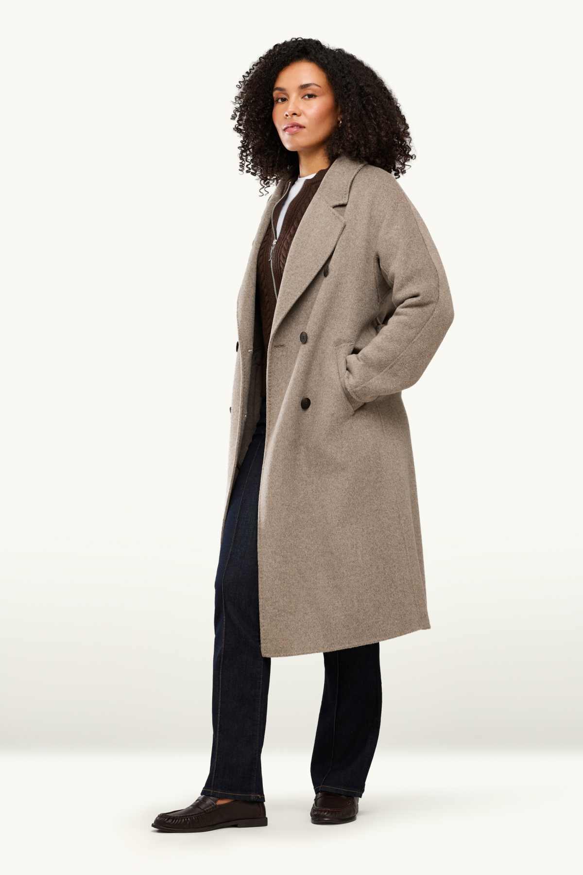 Cardigan with cashmere content - wool blend - cable knit pattern - dark brown