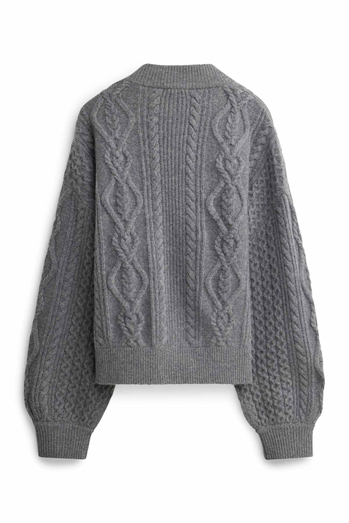 Cardigan with cashmere content - wool blend - cable knit pattern - dark gray
