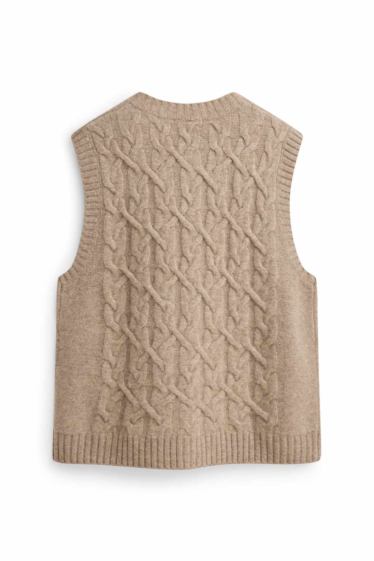 Knitted waistcoat with cashmere content - wool blend - cable knit pattern - beige
