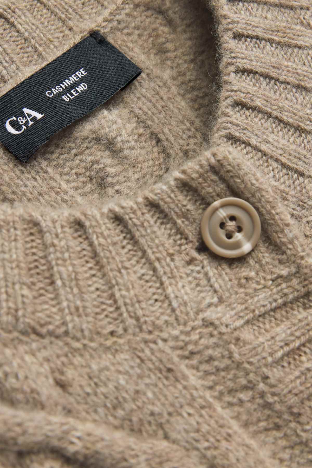 Knitted waistcoat with cashmere content - wool blend - cable knit pattern - beige