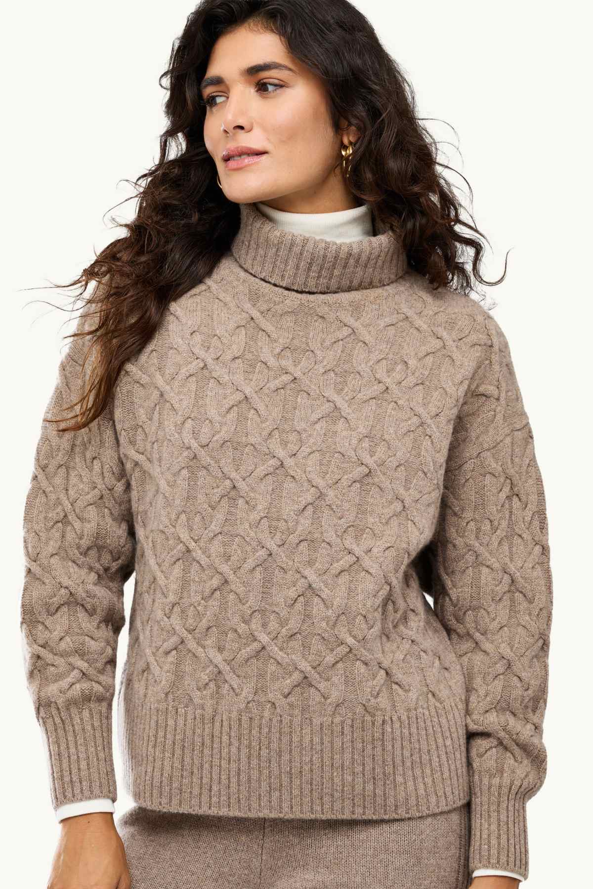 Turtleneck jumper with cashmere content - wool blend - beige