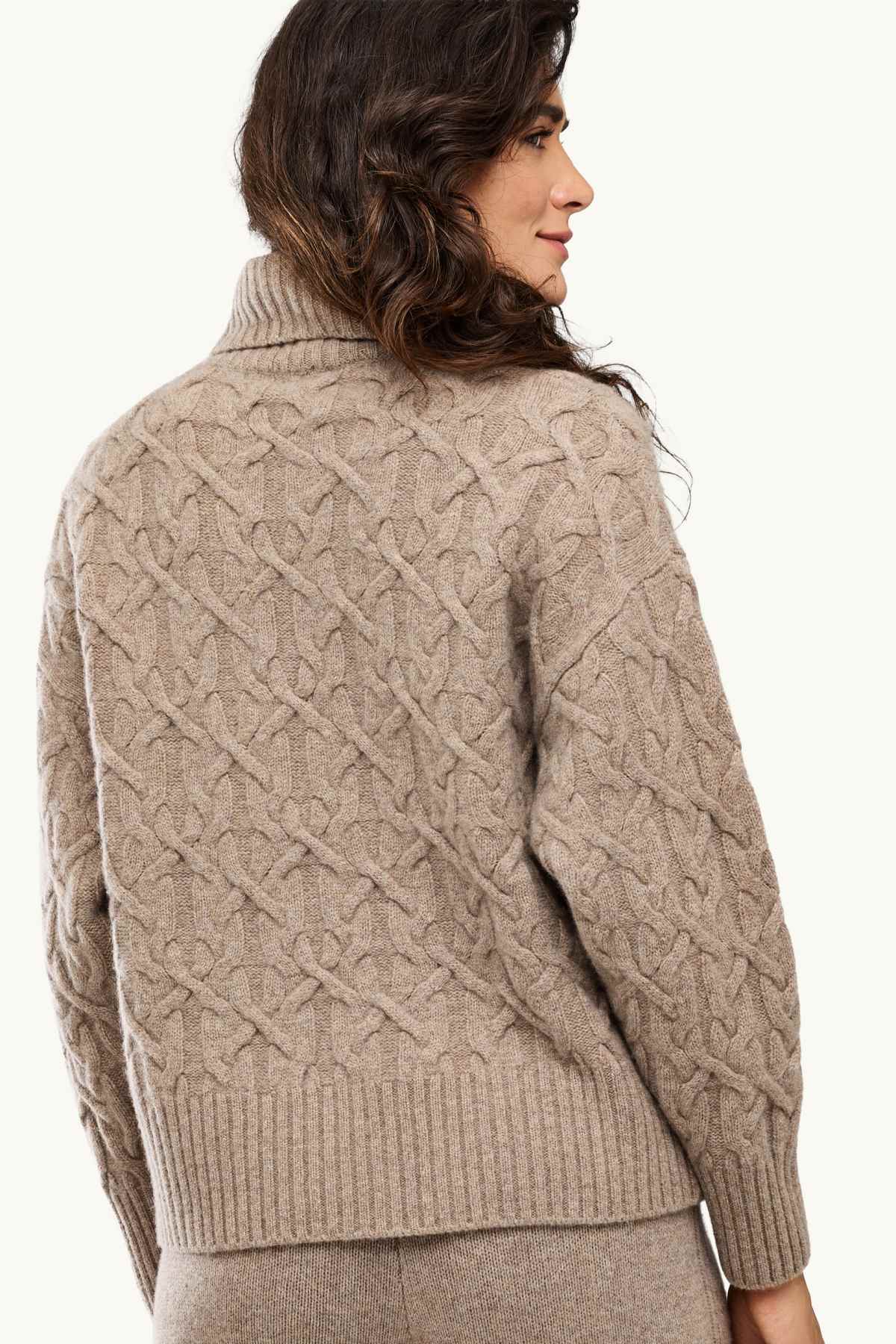 Turtleneck jumper with cashmere content - wool blend - beige
