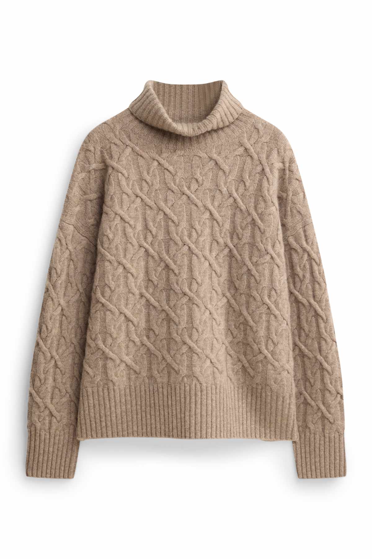 Turtleneck jumper with cashmere content - wool blend - beige