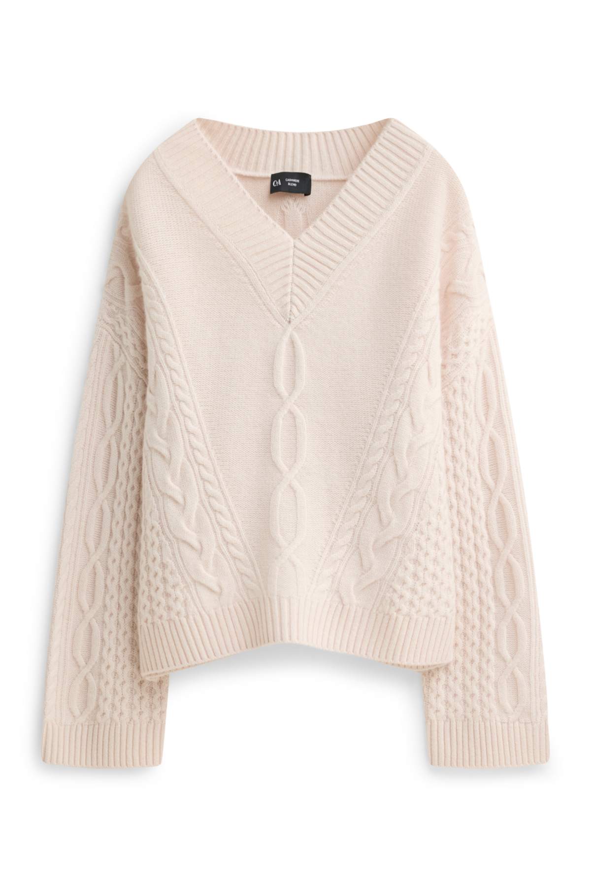 V-neck jumper with cashmere content - wool blend - pale pink