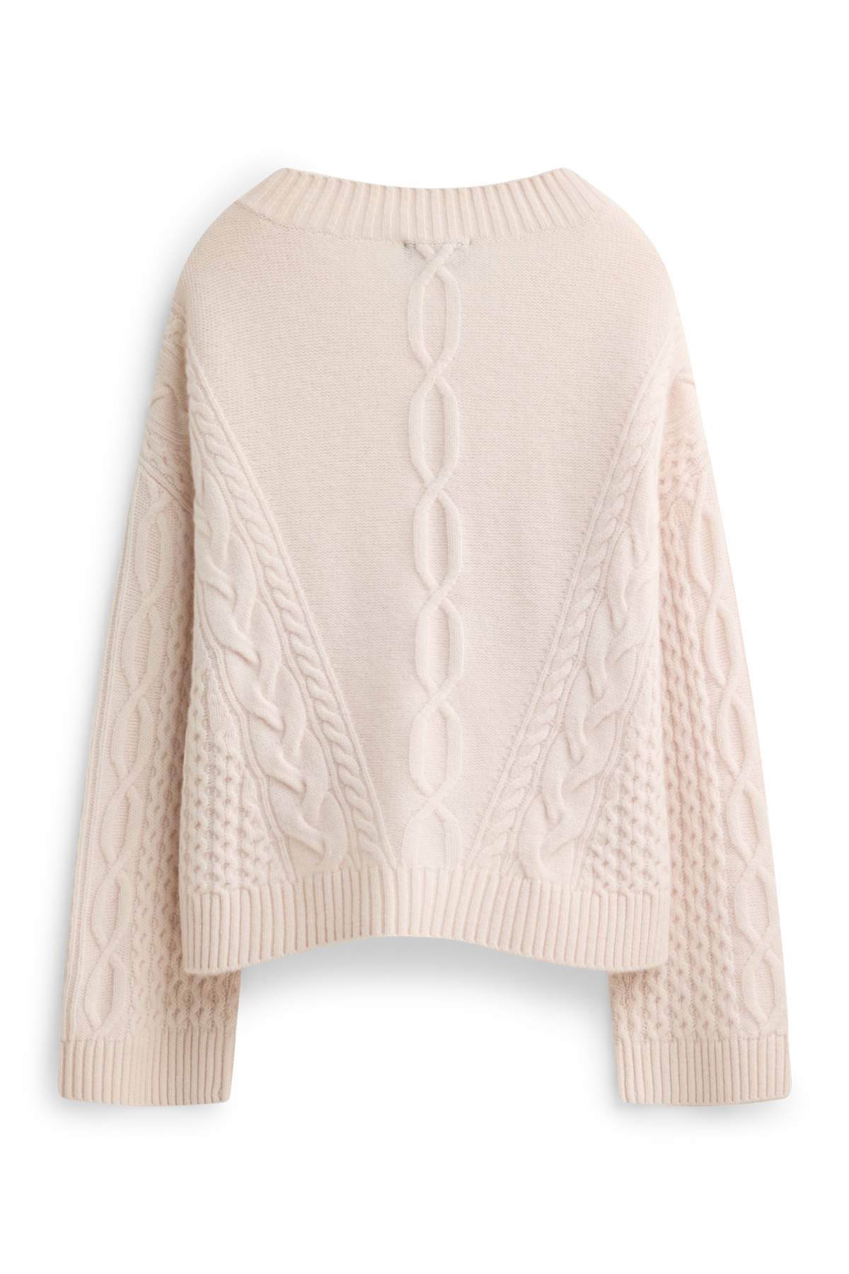 V-neck jumper with cashmere content - wool blend - pale pink
