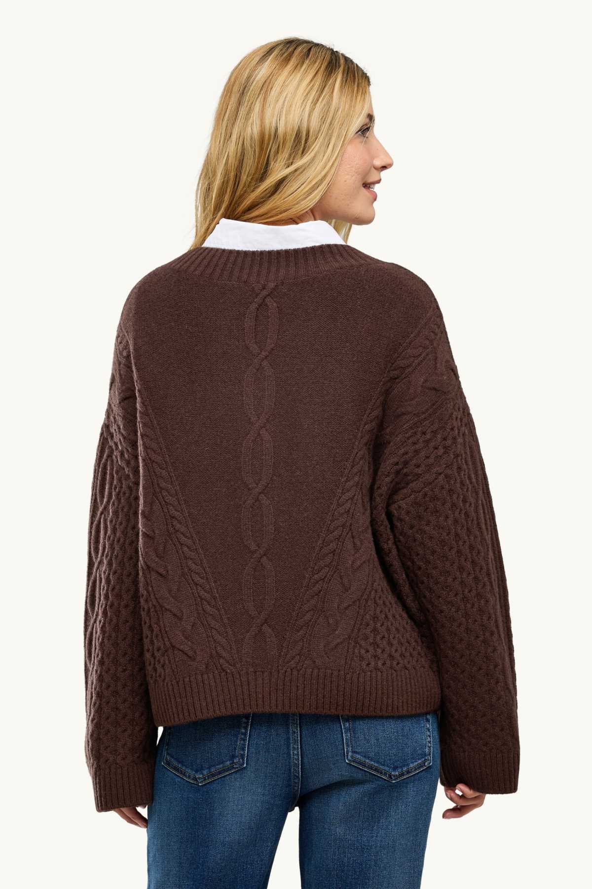 V-neck jumper with cashmere content - wool blend - dark brown