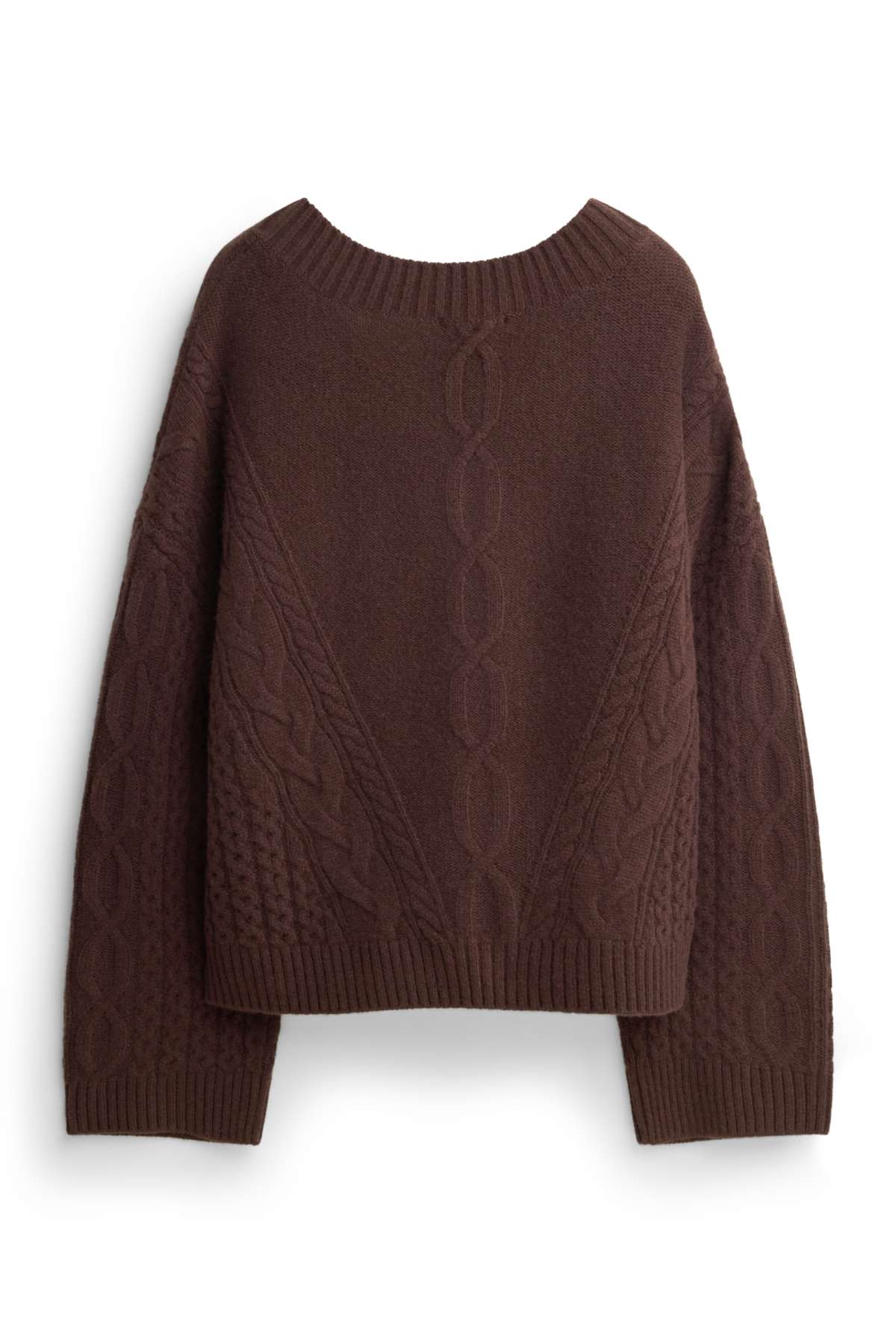 V-neck jumper with cashmere content - wool blend - dark brown