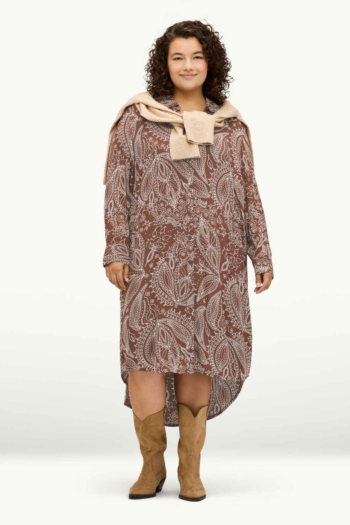 Shirt dress - patterned - brown