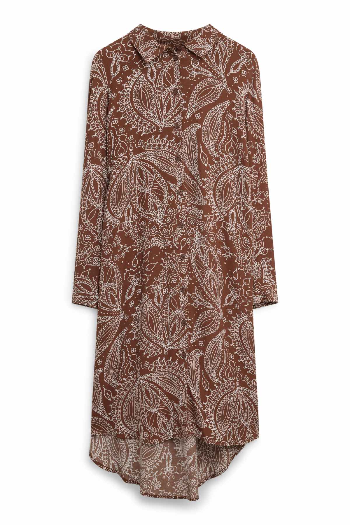 Shirt dress - patterned - brown