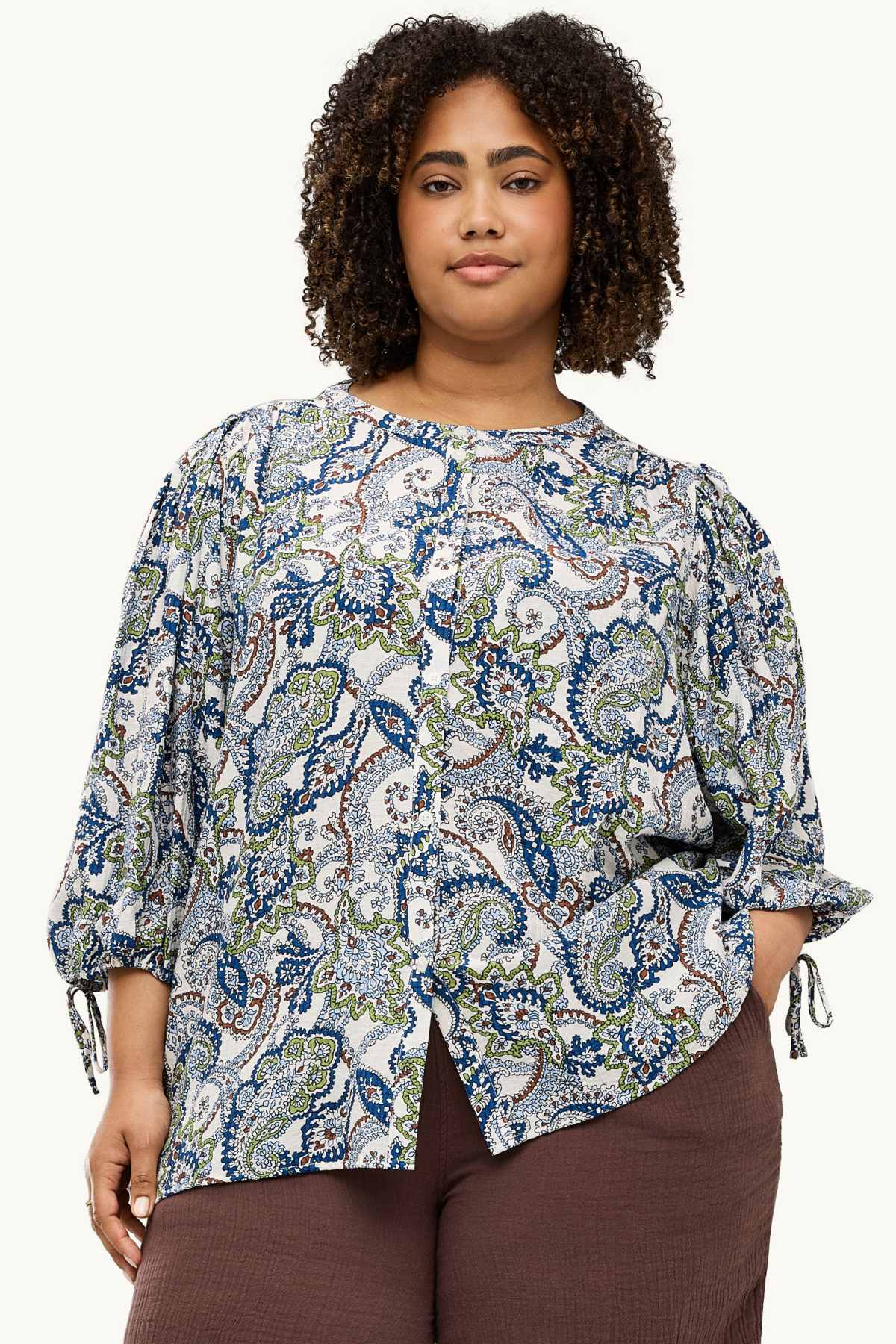 Blouse - patterned - blue / white