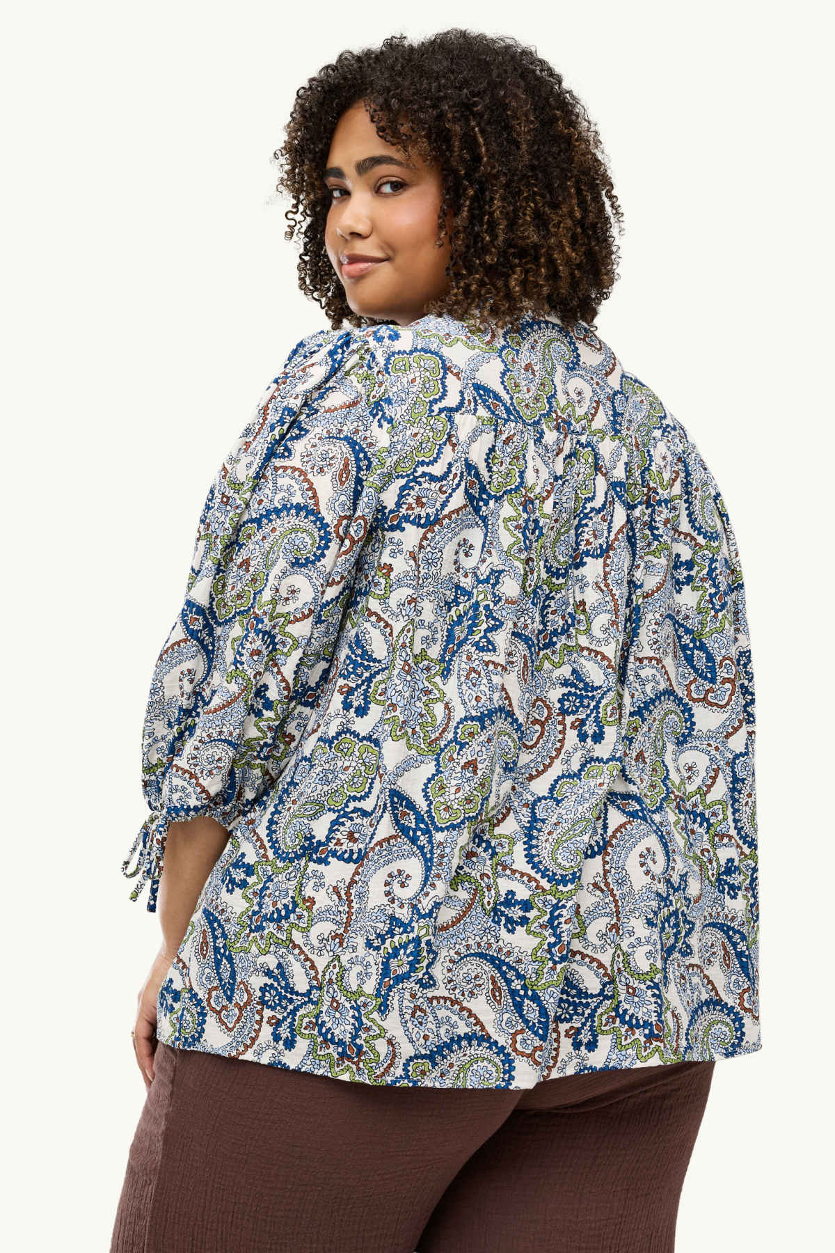 Blouse - patterned - blue / white