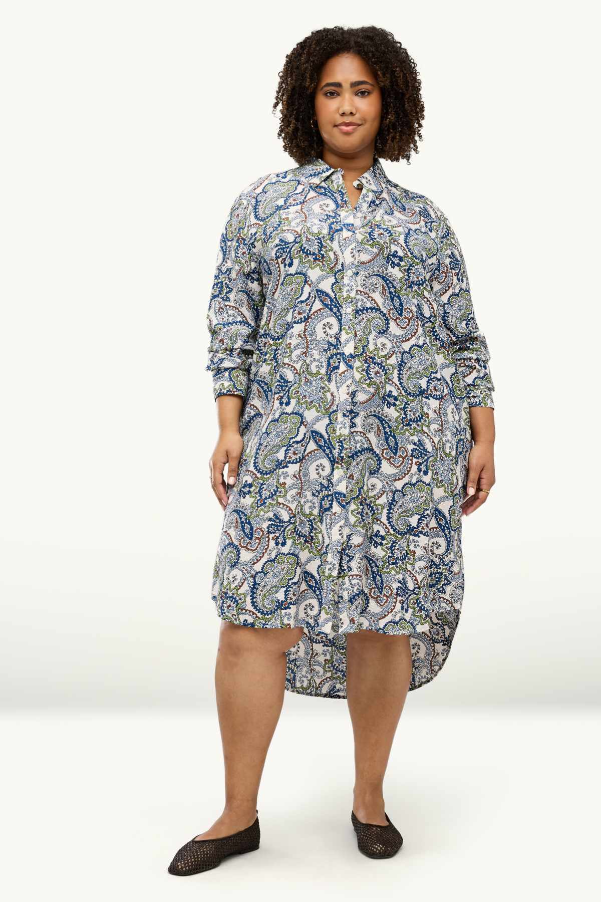 A-line dress - patterned - blue / white