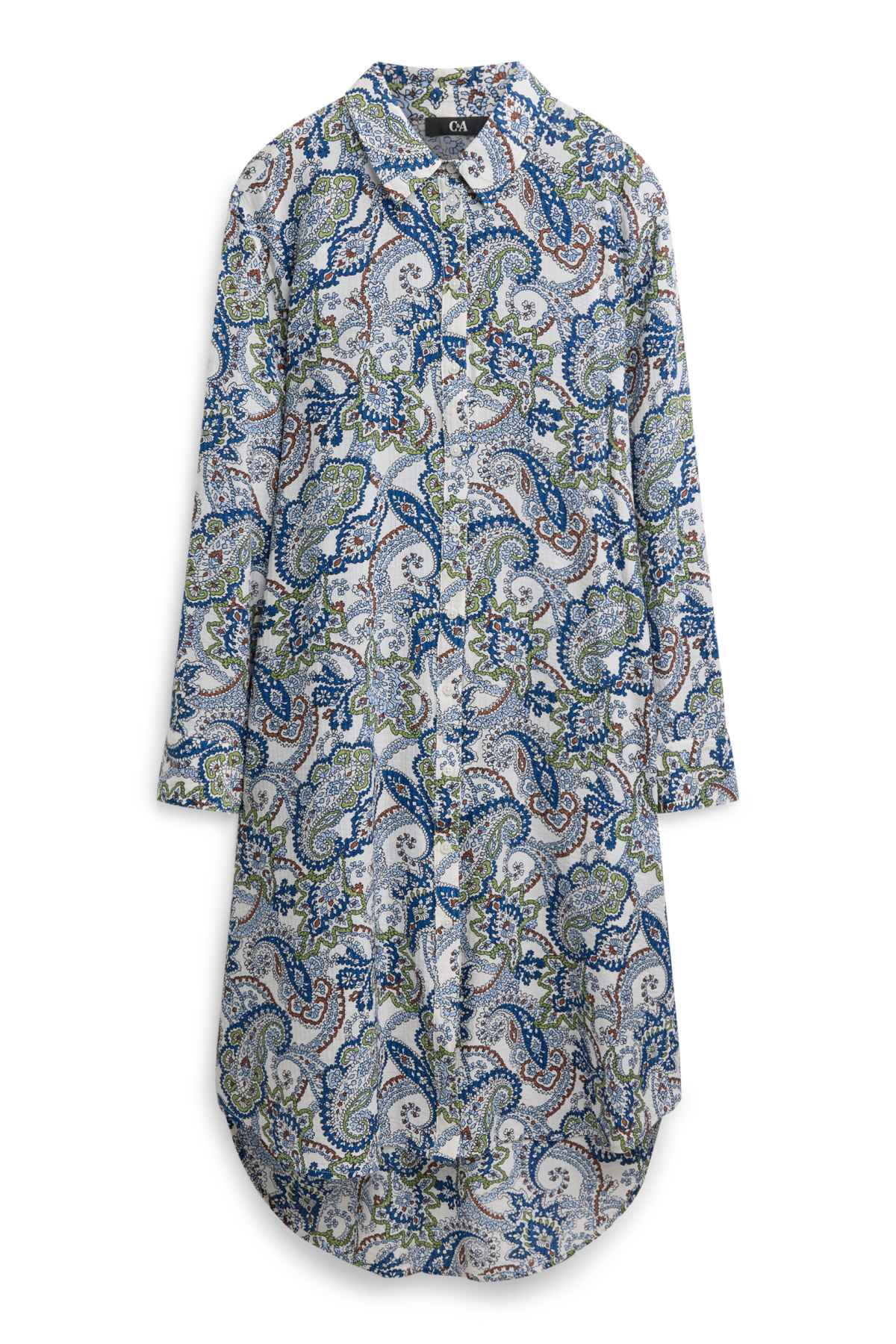 A-line dress - patterned - blue / white