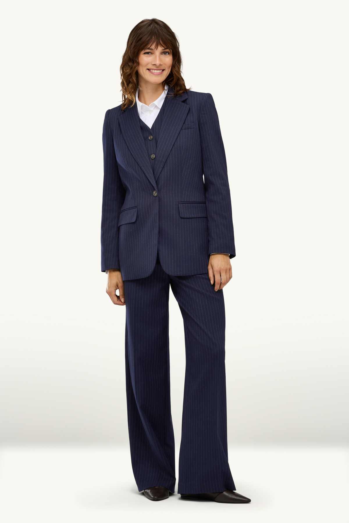 Long blazer - regular fit - pinstripes - dark blue